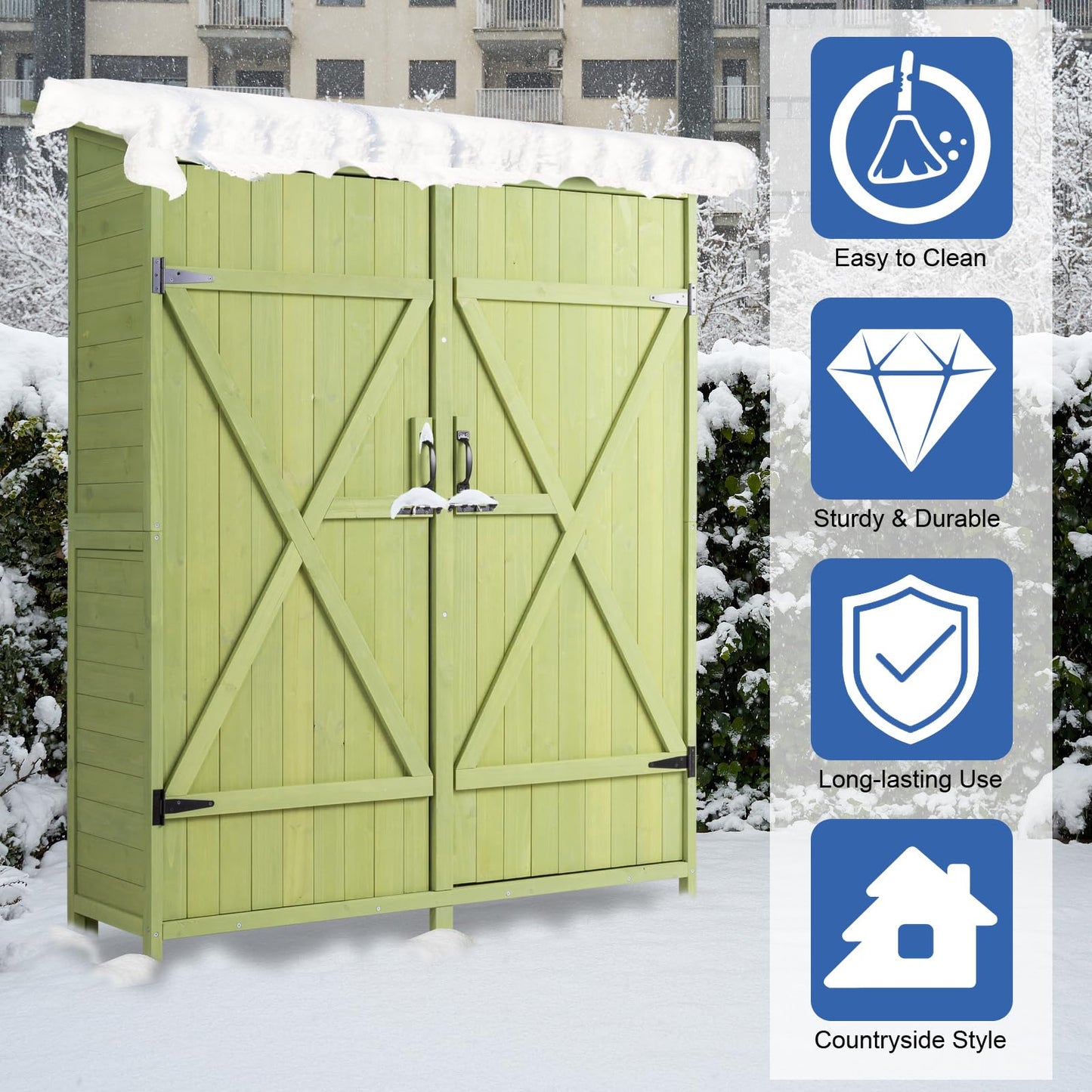 VINGLI Upgraded Outdoor Wooden Storage Shed, Extra Large Garden Shed Outside Tool Cabinet with 2 Safety Latches, Patio Storage Organizer for Garden Yard Lawn Equipment, Teak
