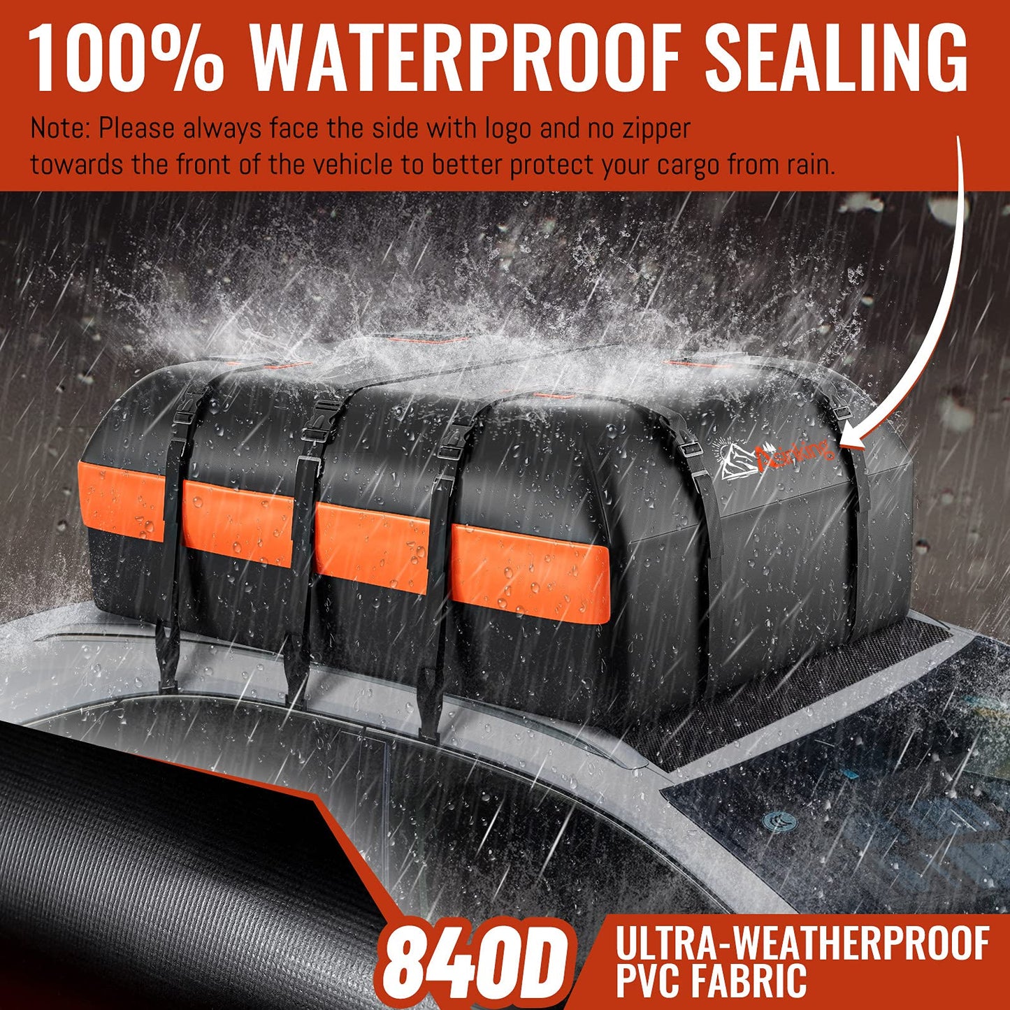 Car Rooftop Cargo Carrier - 21 Cubic Feet, 100% Waterproof Heavy Duty 840D Car Roof Bag for All Vehicles with/Without Racks - Anti-Slip Mat, 6 Door Hooks, Storage Bag, 2 Extra Straps
