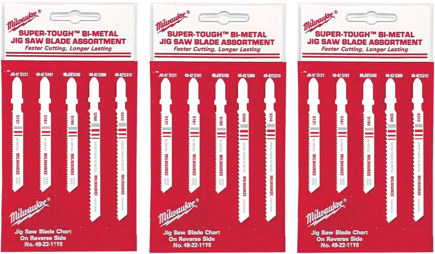 Milwaukee 49-22-1178 T-Shank Metal/Wood Cutting Jig Saw Blade Assortment, 15-Pack