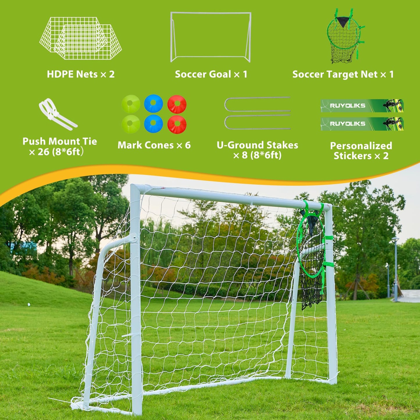 Soccer Goal 8×6, 12×6 and 6×4 FT Soccer Goals for Backyard, 2" Diameter Steel Frame Soccer Goal for Kids and Adults Large Powder Coated Galvanized Steel Goal Post with Soccer Target Net for Training