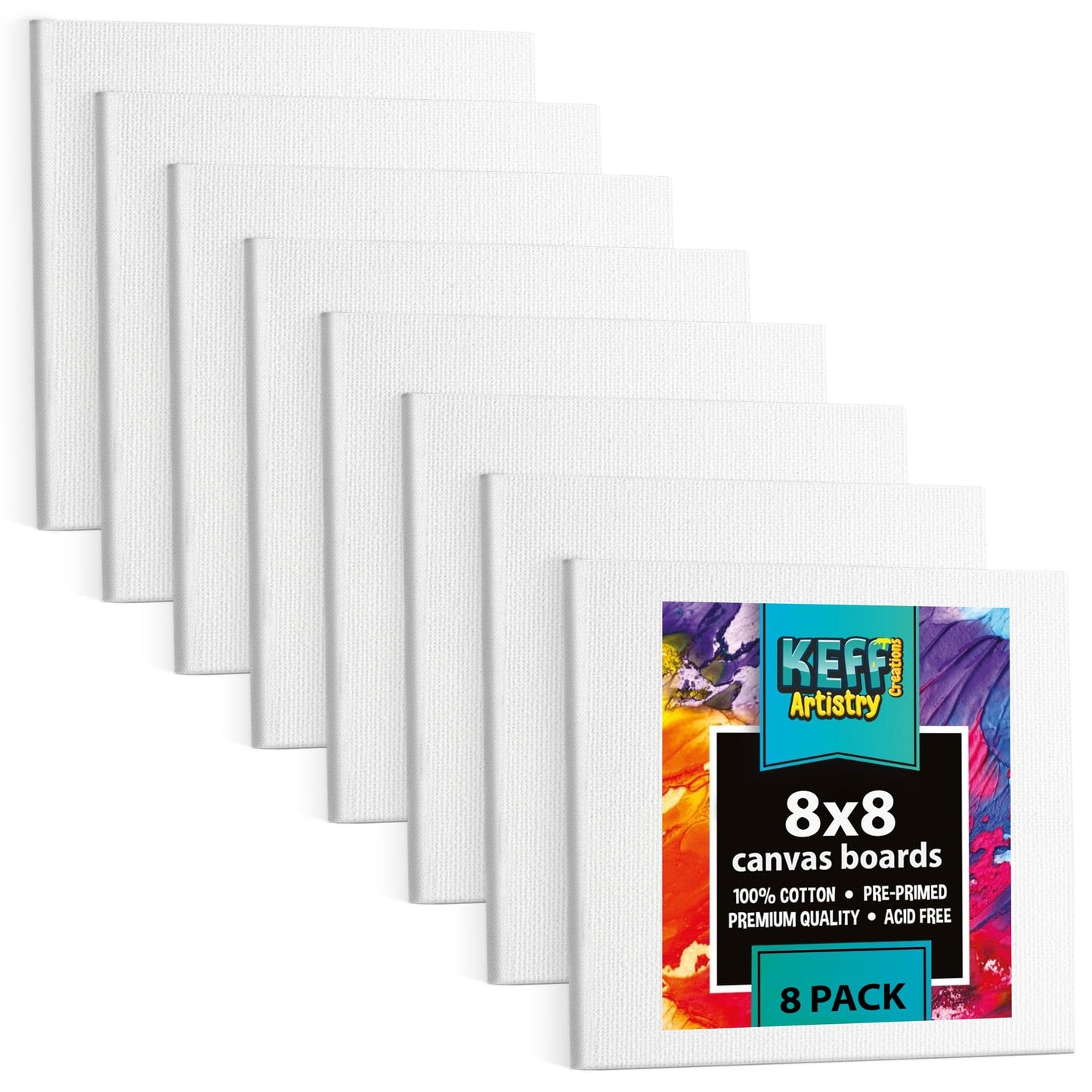 KEFF 24-Pack Bulk Canvas for Painting, 6 of 5x7, 8x10, 9x12, 11x14 Canvas Boards for Painting, Art Supplies for Adults & Kids - 100% Cotton Primed Painting Canvas for Acrylic, Oil, Watercolor, Tempera