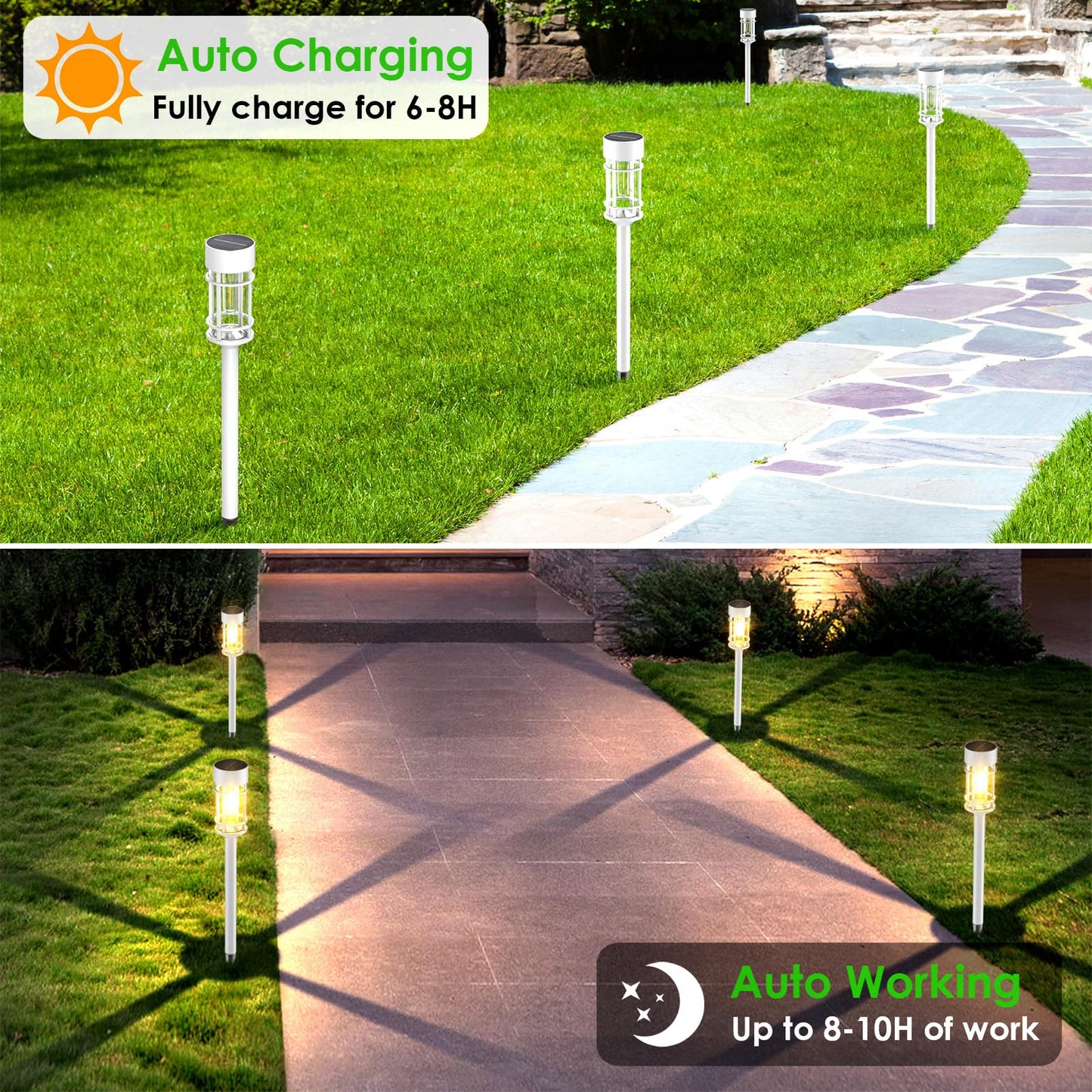 Solar Pathway Lights, 8 Pack LED Solar Lights Outdoor Waterproof, Glass Metal Garden Lighting for Yard Path Landscape Lawn Walkway Driveway, 3000K