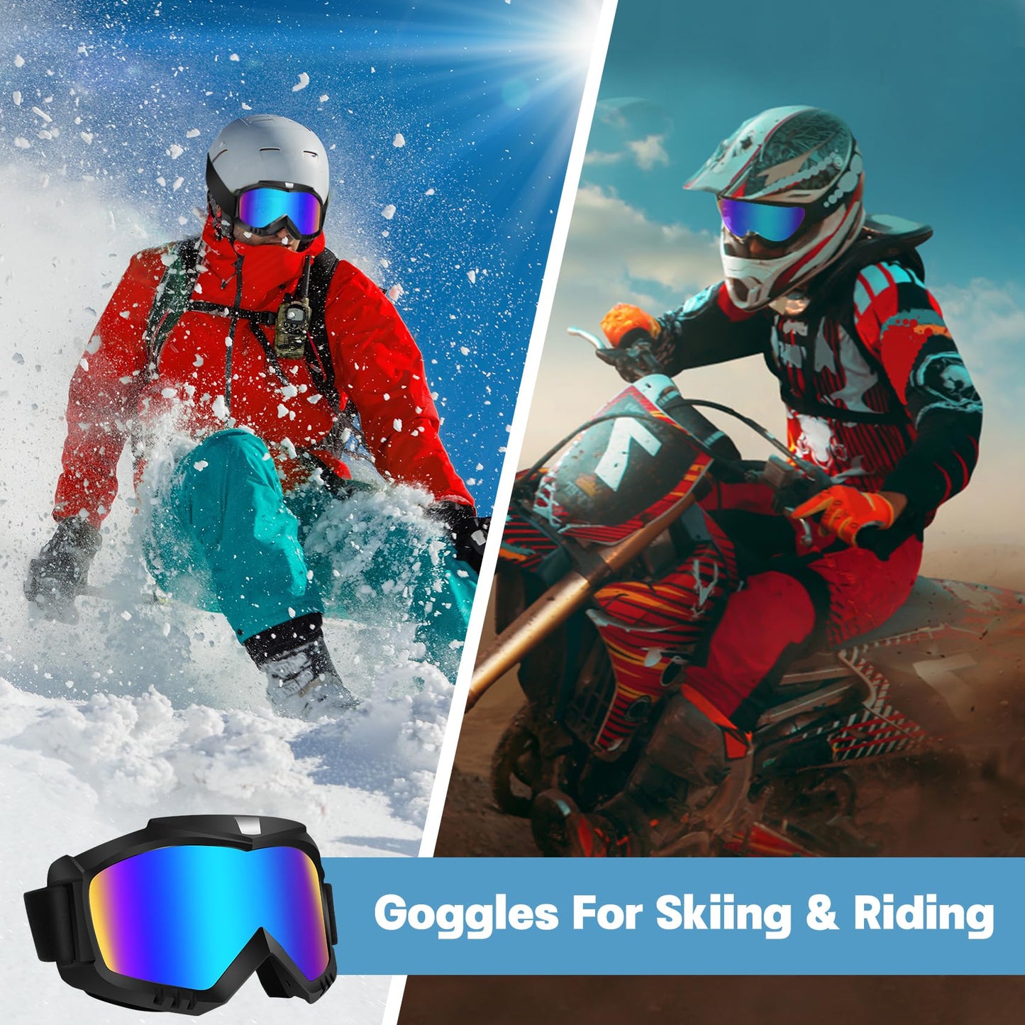 Lievermo Dirt Bike Goggles 2 Pack - Motorcycle, ATV, Riding, Ski, Windproof Racing Glasses