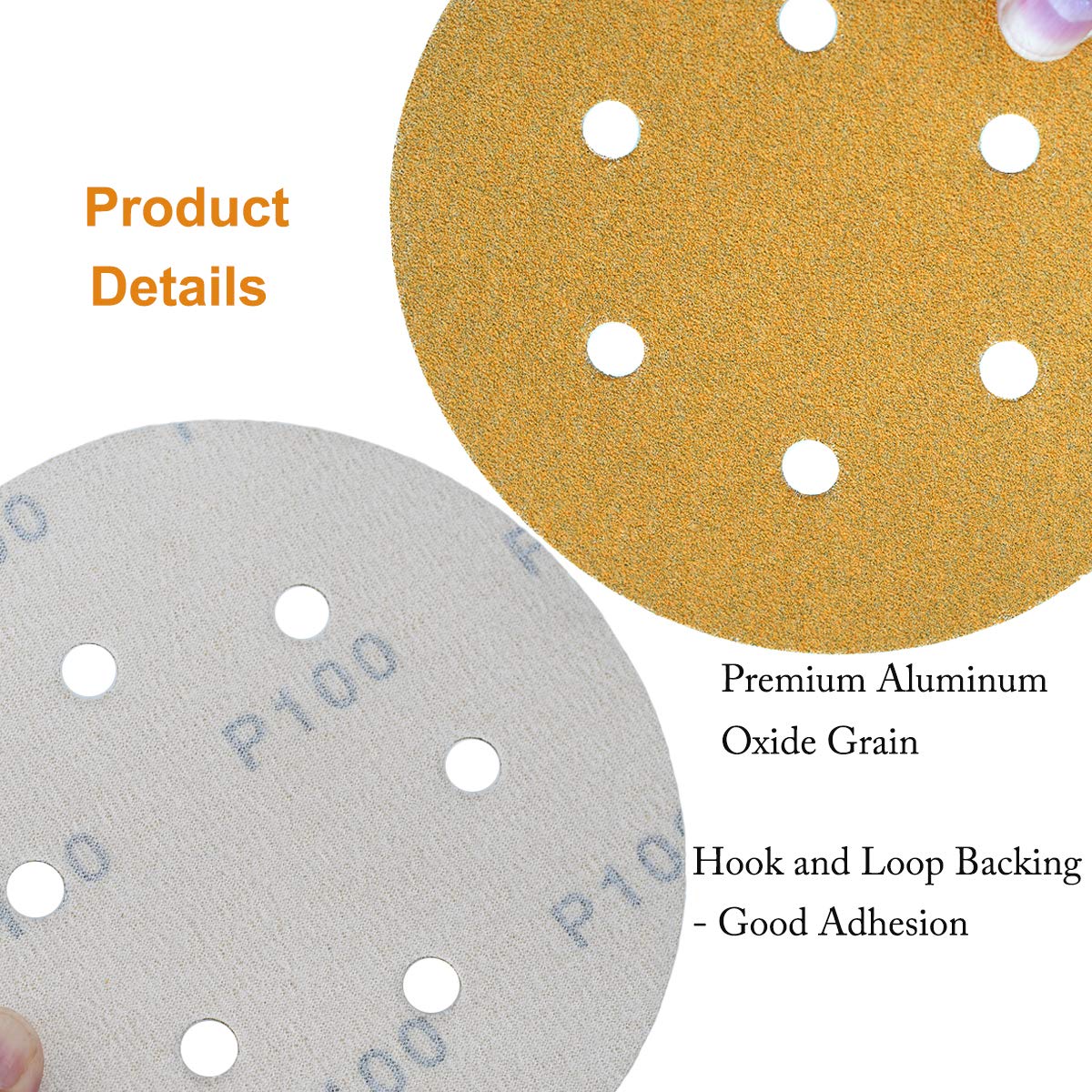 6-Inch 6-Hole Hook and Loop Sanding Discs 600-Grit, Random Orbital Sandpaper for Automotive and Woodworking, 100-Pack