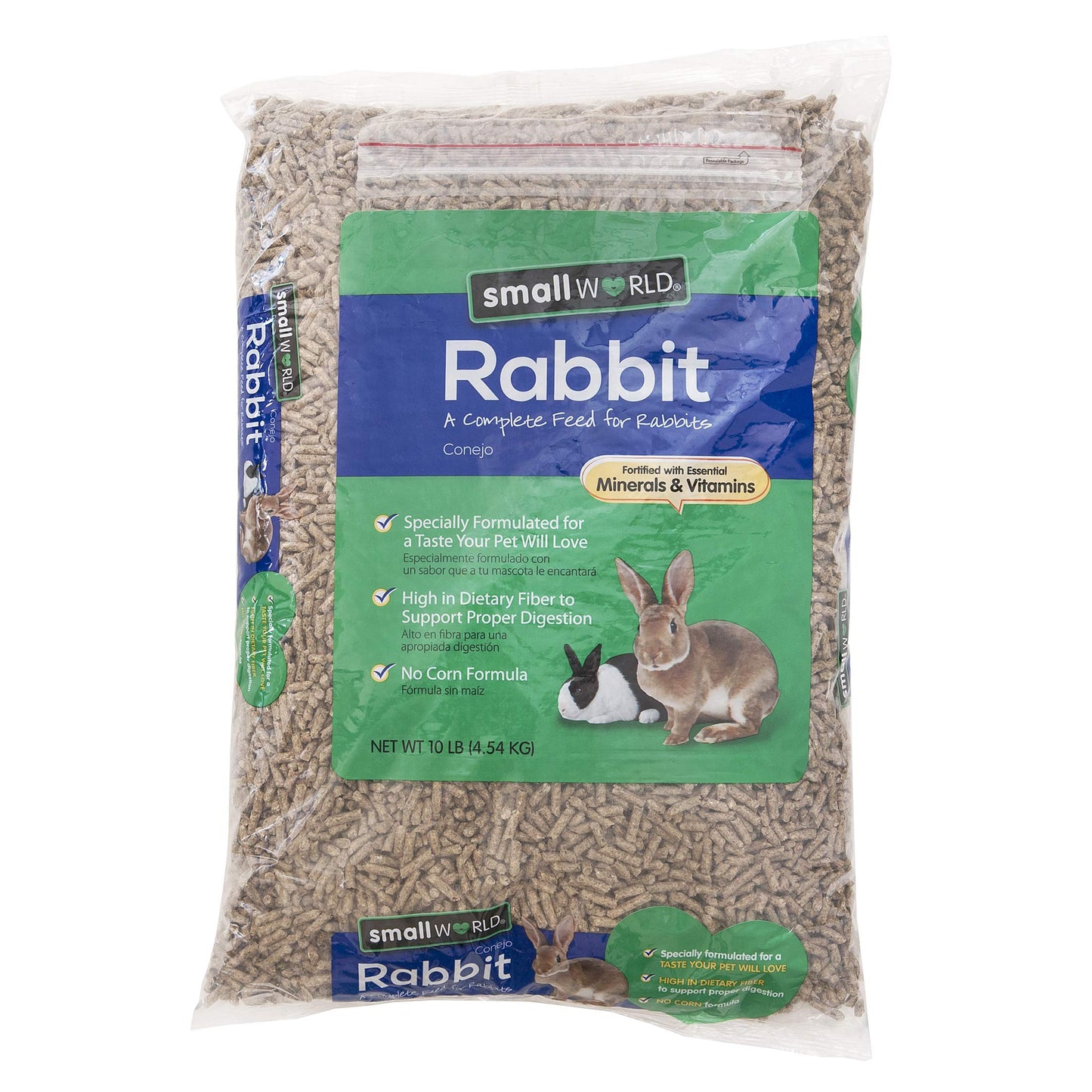 Small World Rabbit Food Pellets – Complete Feed for Rabbits Fortified with Vitamins and Minerals – Nutritious Bunny Food for Growth and Maintenance – Small Animal Pellets – 10 lb Bag