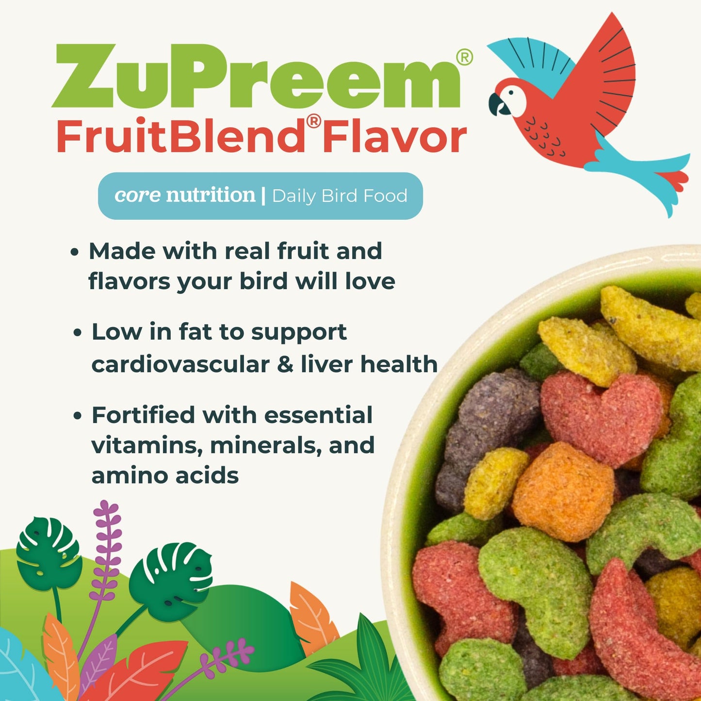 ZuPreem Smart Selects Bird Food, Daily Nutrition for Parrots, Conures, Caiques, African Greys, Eclectus, Small Cockatoos, Bird Feed Pellets & Seed Blend, Parrot Food, (Medium/Large, 4 lb bag)