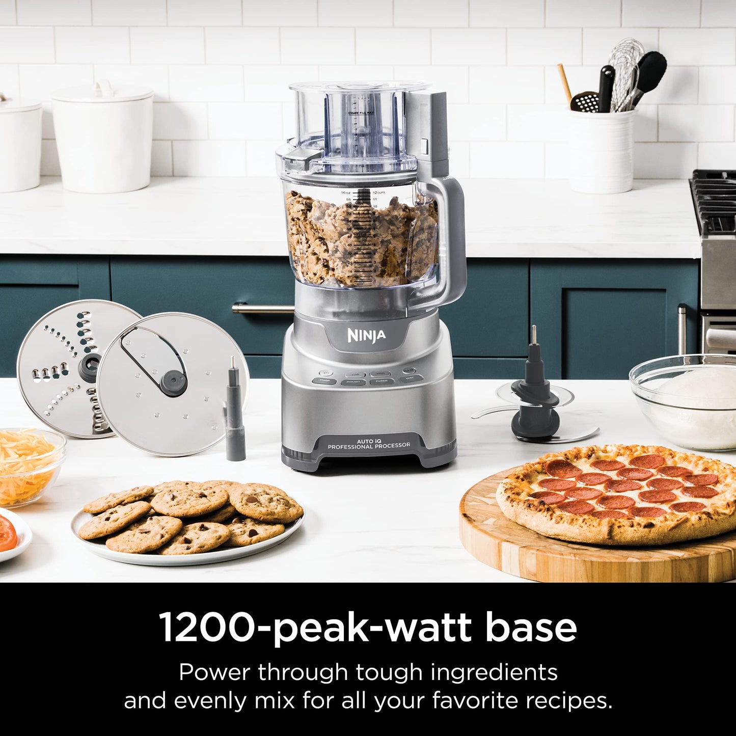 Ninja Food Processor, Professional Plus, 1000 Peak Watts, 4 Functions for Chopping, Slicing, Purees & Dough with 9-Cup Processor Bowl, 3 Blades, Food Chute & Pusher, Silver, BN601