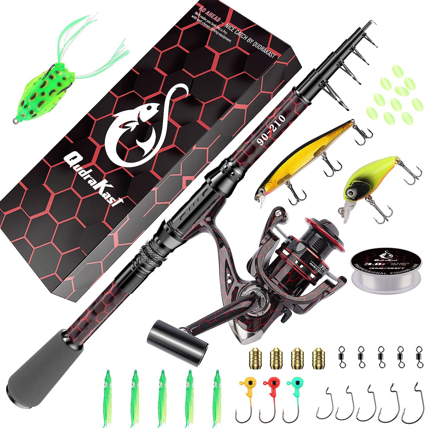 Fishing Rod and Reel Combos, Unique Design with X-Warping Painting, Carbon Fiber Telescopic Fishing Rod with Reel Combo Kit with Tackle Box, Best Gift for Fishing Beginner and Angler