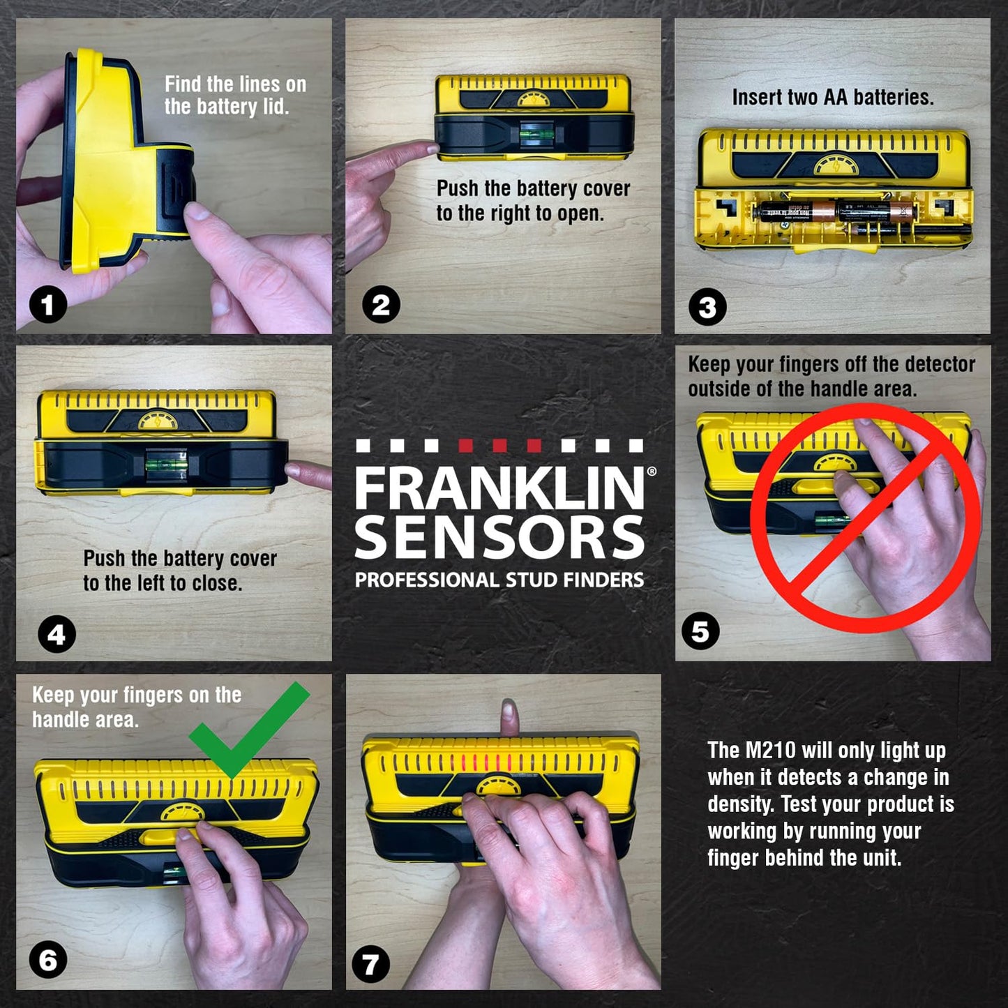 Franklin Sensors ProSensor M210 Stud Finder with 13-Sensors, Wood & Metal Stud Detector/Wall Scanner, Live Wire Detection