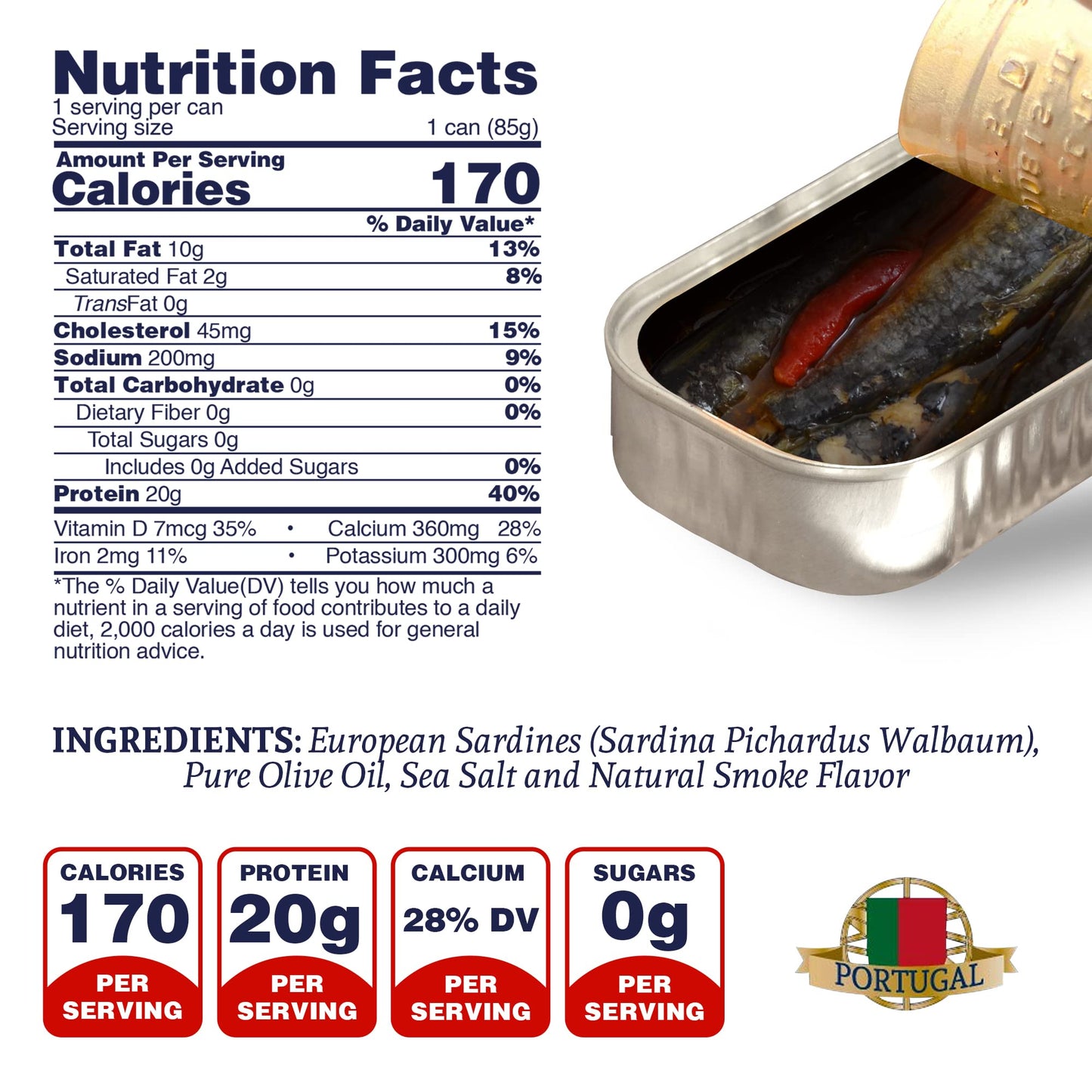 Santo Amaro - 6 Flavor Variety Pack Sampler European Wild Sardines - Virgin Olive Oil - Tomato Sauce from Puree - Virgin Olive Oil & Spicy Red Piri Piri Pepper - Spring Water - Virgin Olive Oil & Lisbon Lemon - Tomato Puree with Spicy Red Piri Piri Pepper