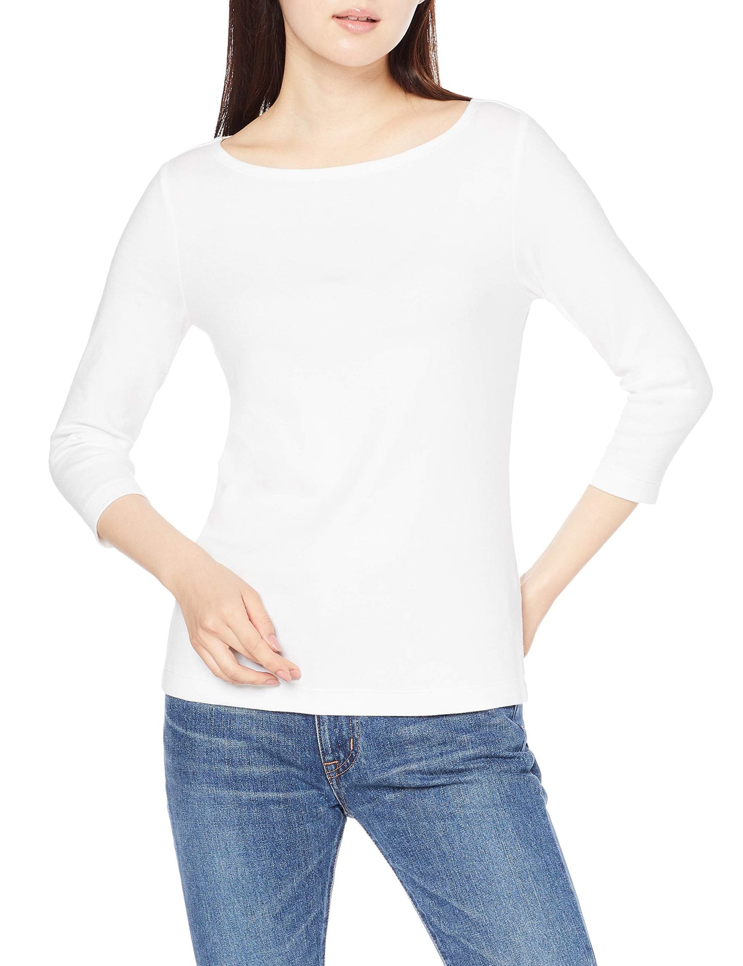 Amazon Essentials Women's Slim-Fit 3/4 Sleeve Boat Neck Cotton Modal Micro Rib T-Shirt