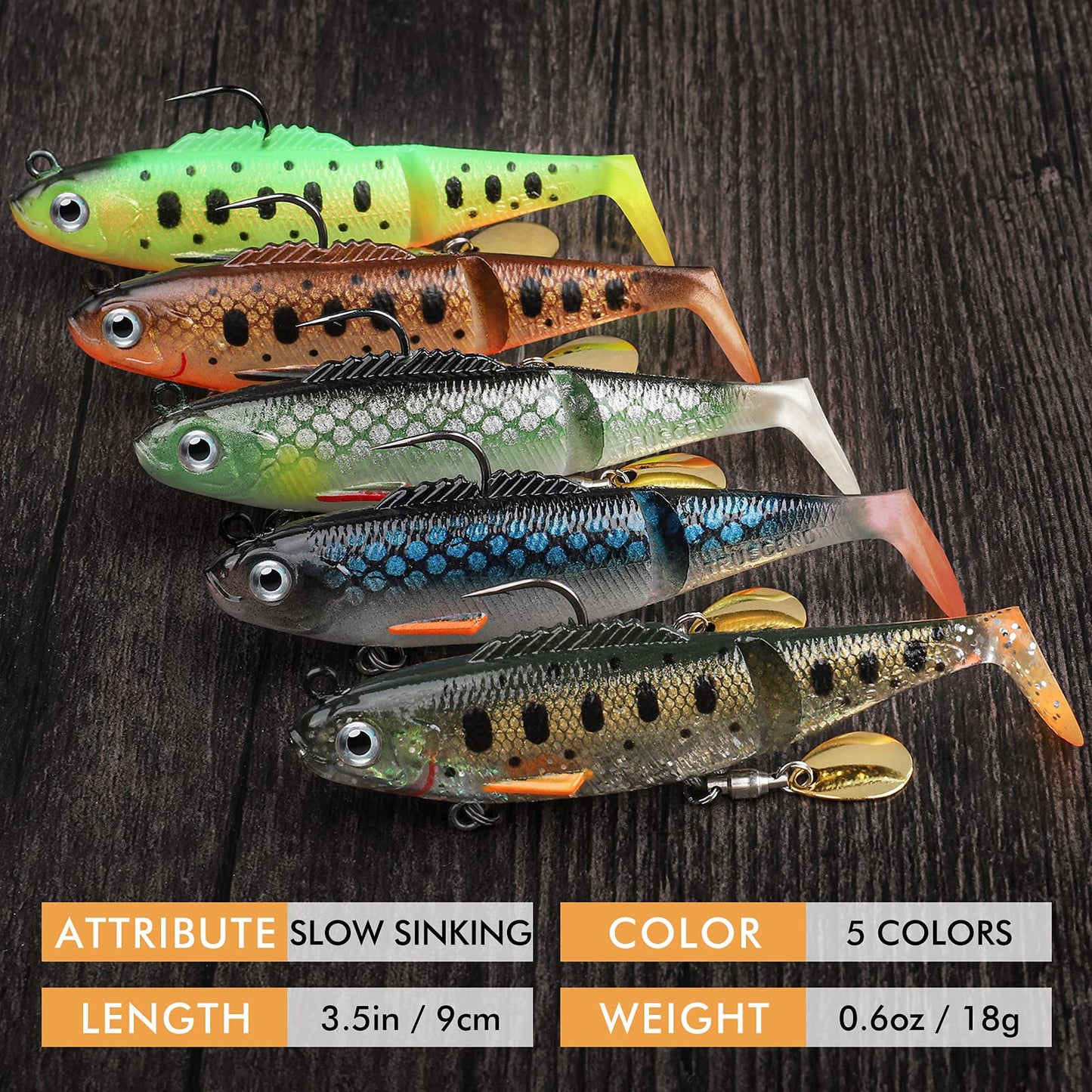 TRUSCEND Easy Catch Pre-Rigged Soft Lures, Vibrating Swim Action, Trembly Sinking Move, Amazing Soft Swimbait for Family Fishing, Well-Made Fishing Lures for Bass Trout Crappie Walleye Pike Redfish