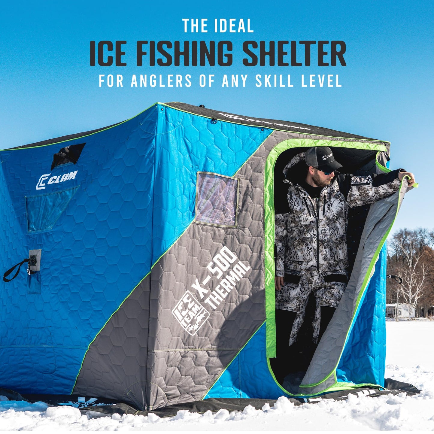 CLAM Portable Fishing Angler Thermal Hub Shelter Tent with Anchor Straps, Carrying Bag