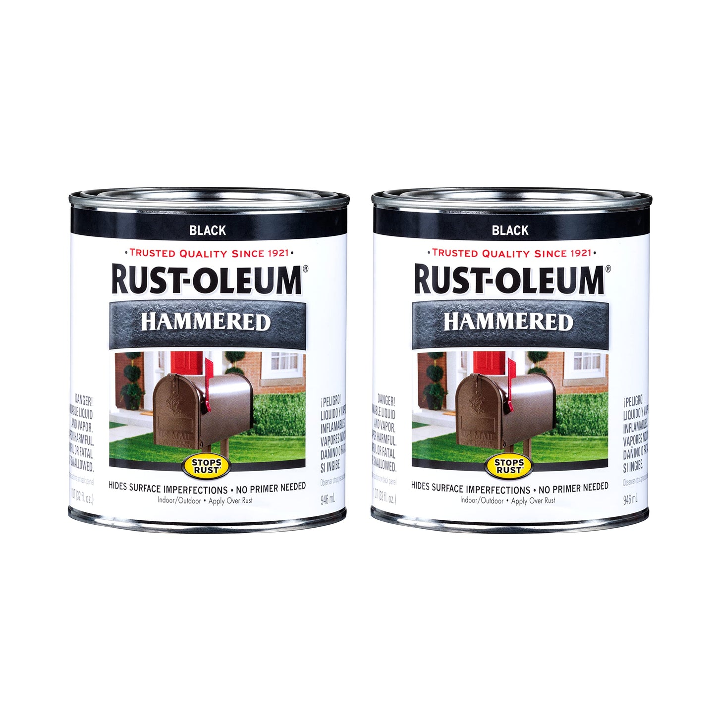 Rust-Oleum 7215502 Stops Rust Hammered Finish Brush Paint, Quart, Black