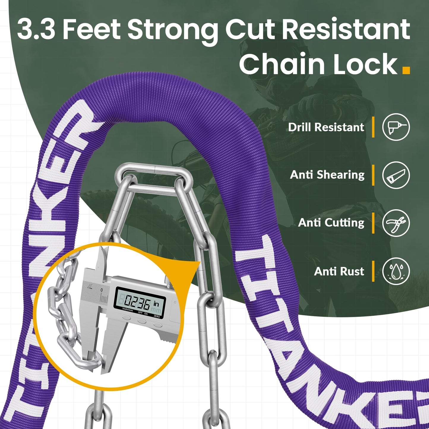 Titanker Bike Chain Lock with Keys, 3.3 Feet Security Heavy Duty Anti-Theft Bicycle Chain Locks for Bike, Motorcycle, Bicycle, Door, Gate, Fence, Grill (6mm, 8mm, 10mm Thick Chain)