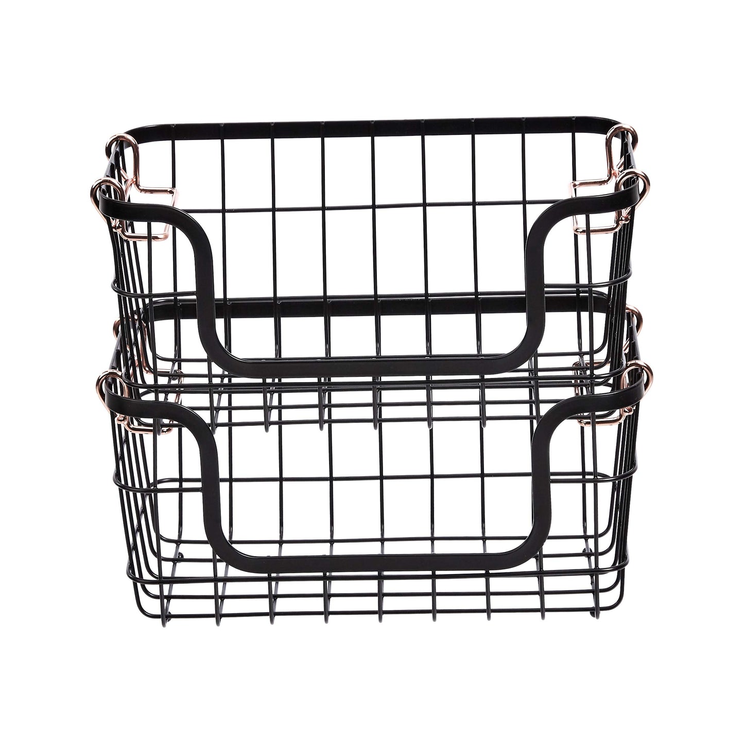 Amazon Basics Stackable Metal Wire Rectangular Storage Baskets for Kitchen, Bathroom or Pantry Organizing, 2 Count, Black