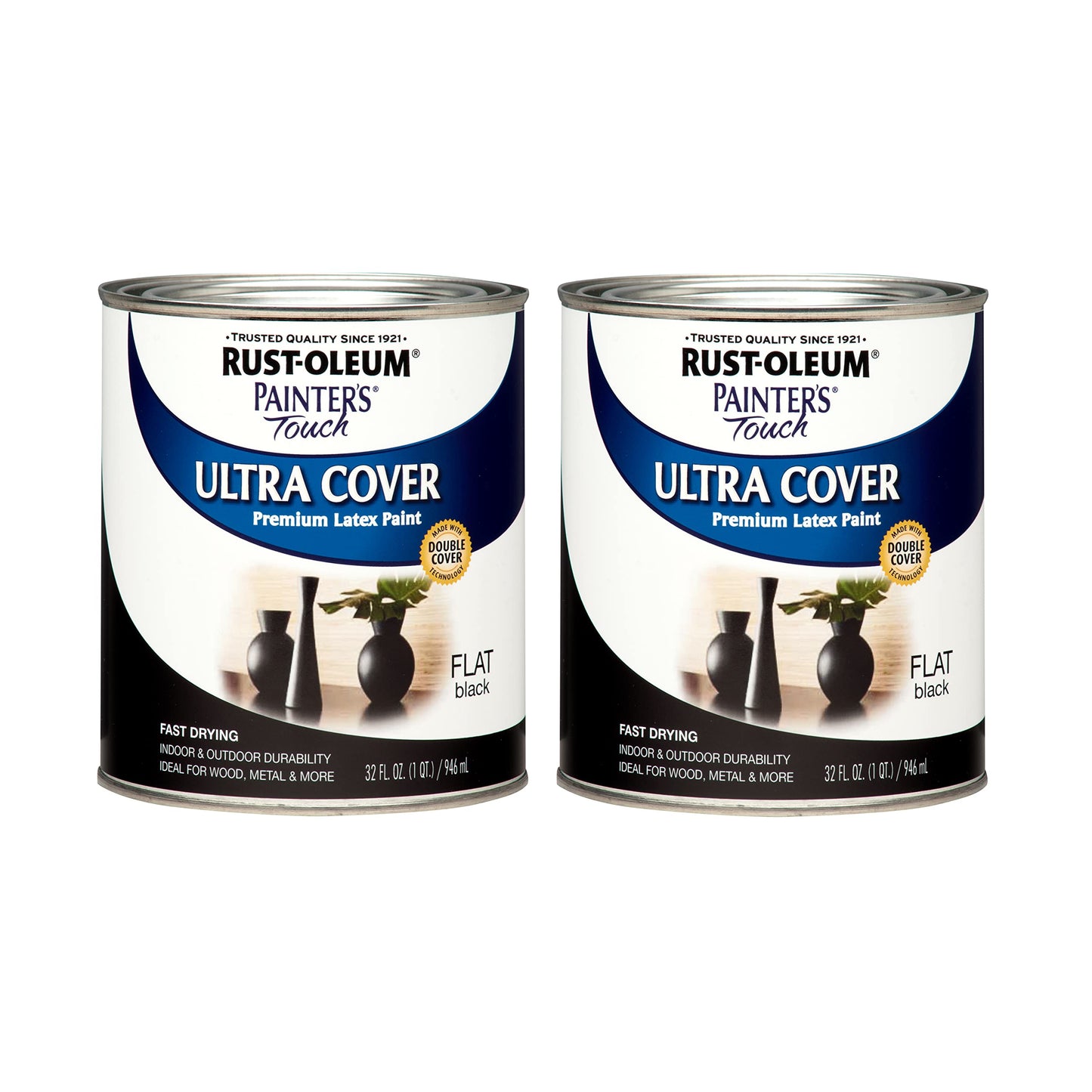 Rust-Oleum 1976502 Painter's Touch Latex Paint, Flat Black 32 Fl Oz, 1 Quarts, (Pack of 1)