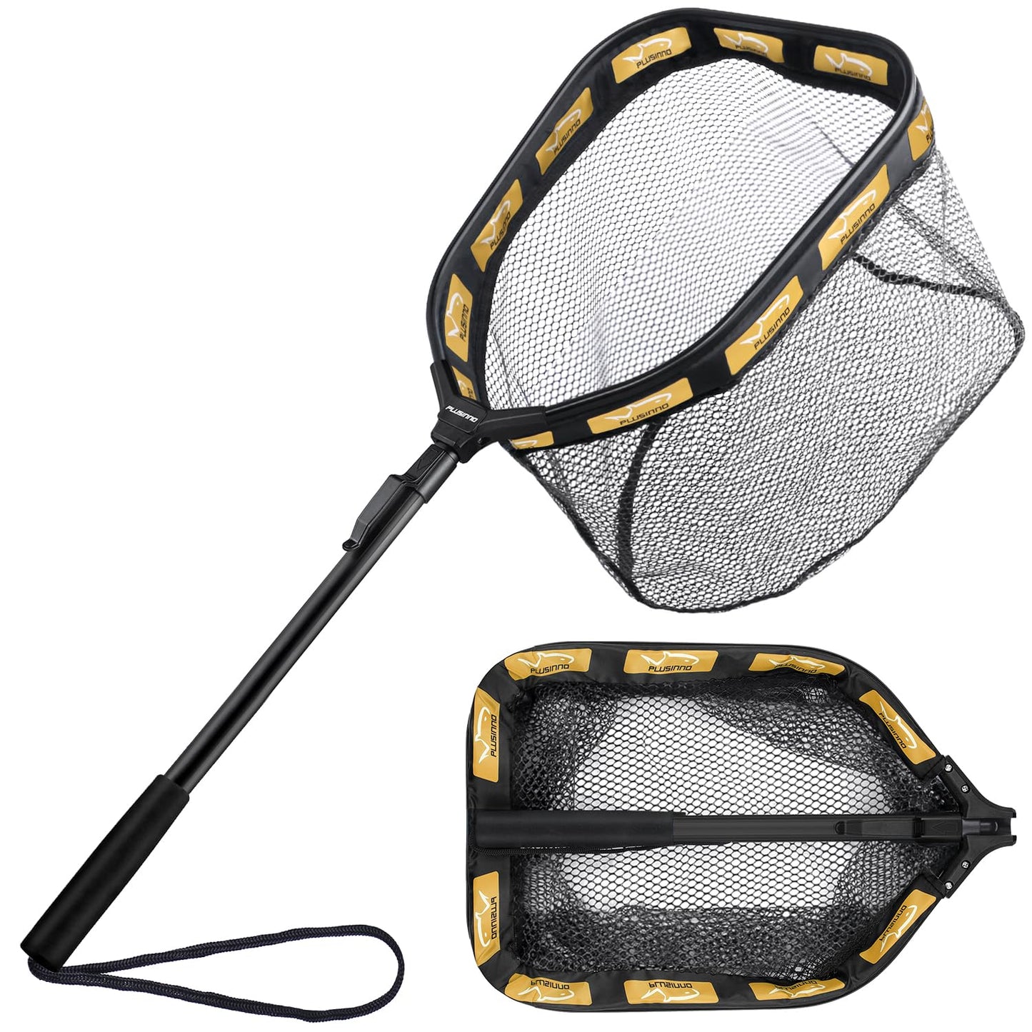 PLUSINNO Floating Fishing Net for Steelhead, Salmon, Fly, Kayak, Catfish, Bass, Trout Fishing, Rubber Coated Landing Net for Easy Catch & Release, Compact & Foldable for Easy Transportation & Storage
