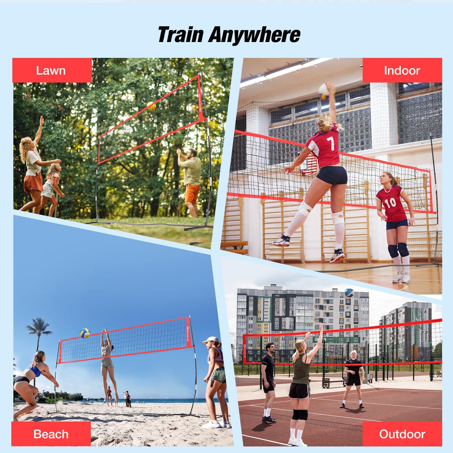 WARMOUNTS 18 FT Portable Volleyball Net for Backyard, Freestanding Volleyball Net with Height Adjustable & Easy Setup, Outdoor Volley Ball Practice for Hitting or Serving, Carry Bag