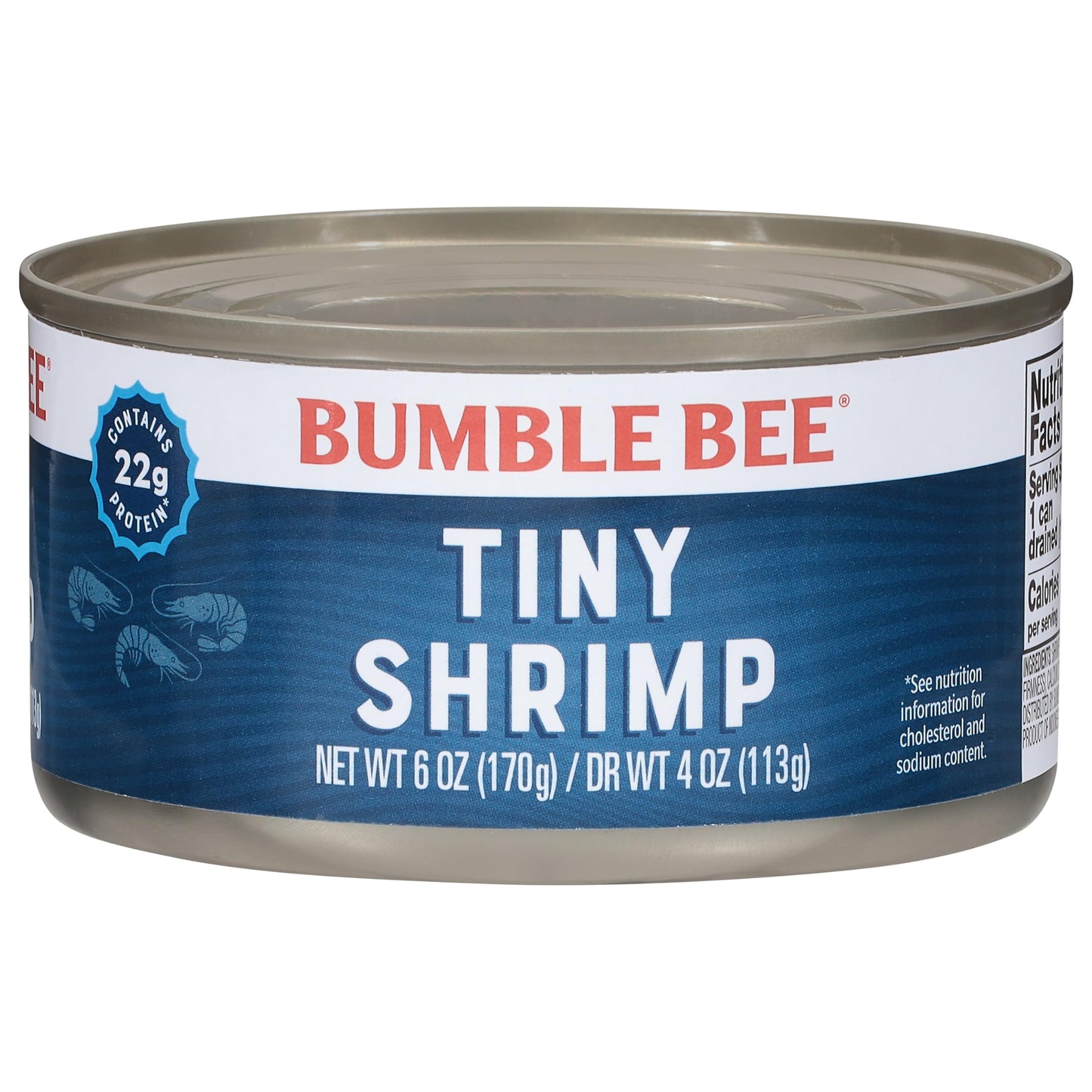 Bumble Bee Tiny Canned Shrimp, 6 oz Can - Shrimp in Water, Cooked, Peeled, Deveined - 22g Protein per Serving - Gluten Free