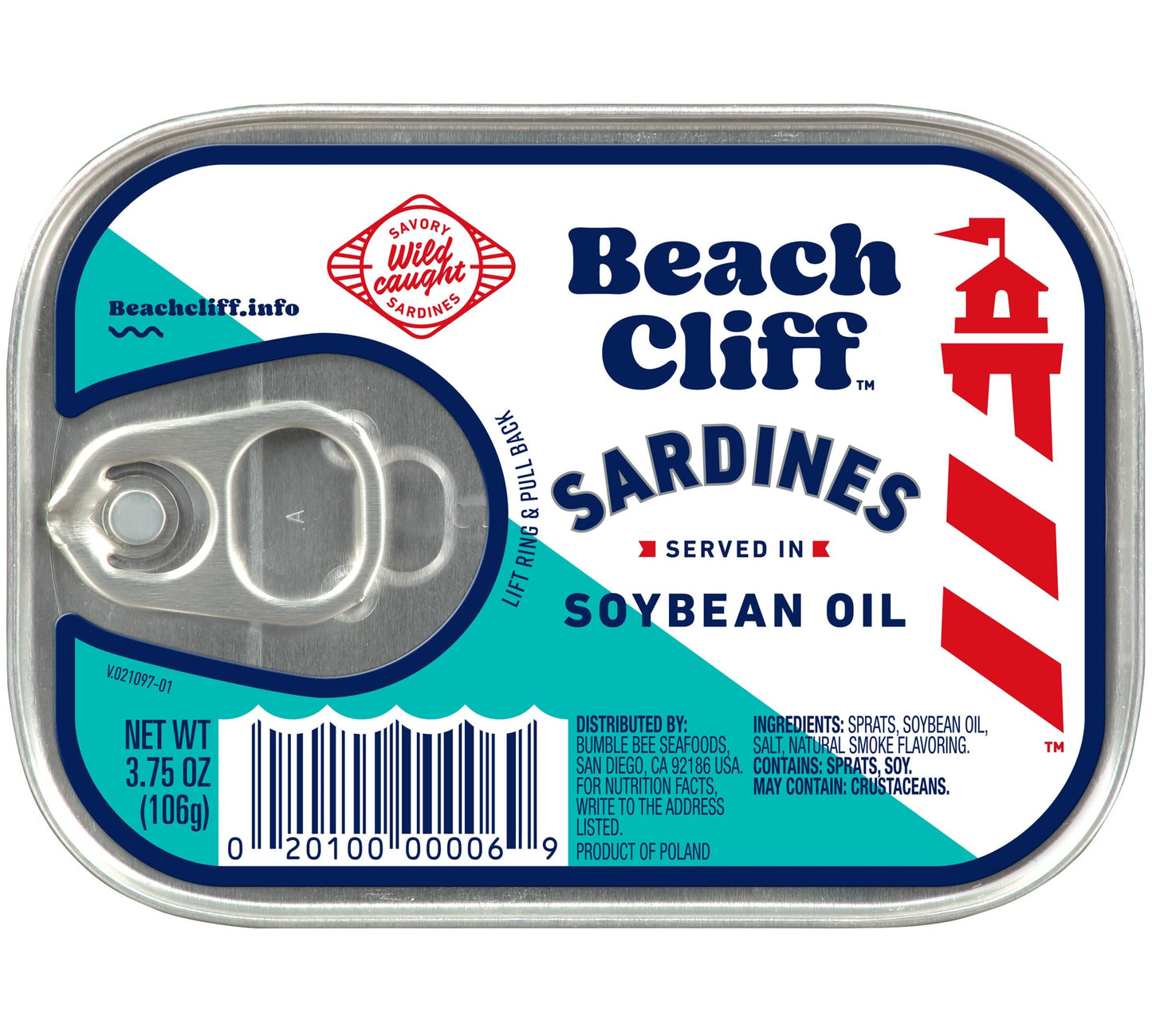 Beach Cliff Sardines in Water, 3.75 oz Can (Pack of 12) - Wild Caught Sardines - 12g Protein per Serving - Gluten Free, Keto Friendly