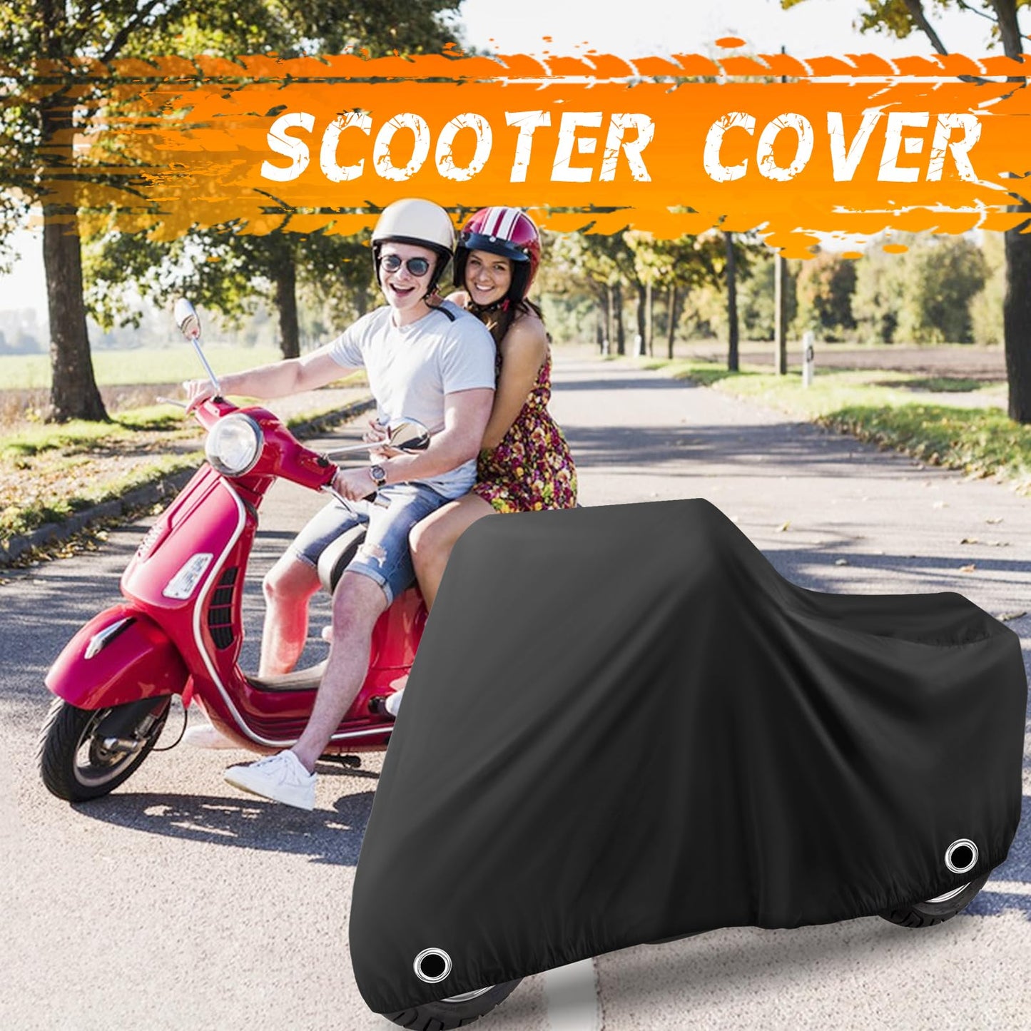 Scooter Cover, Waterproof Moped Cover, Vespa Cover, Outdoor Windproof and UV, for 72" Long Yamaha Honda Ruckus Motorbike Cover (Black)