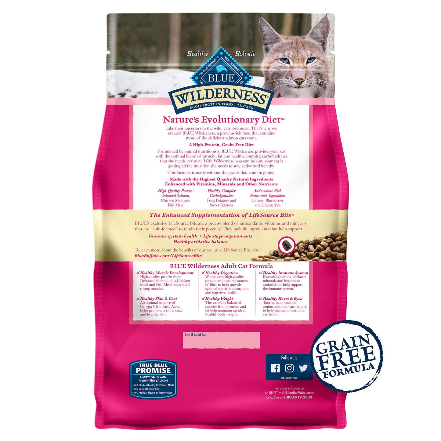 Blue Buffalo Wilderness Natural Adult Dry Cat Food, High-Protein and Grain-Free Diet, Supports Healthy Muscle Development and a Healthy Immune System, Chicken, 12-lb. Bag