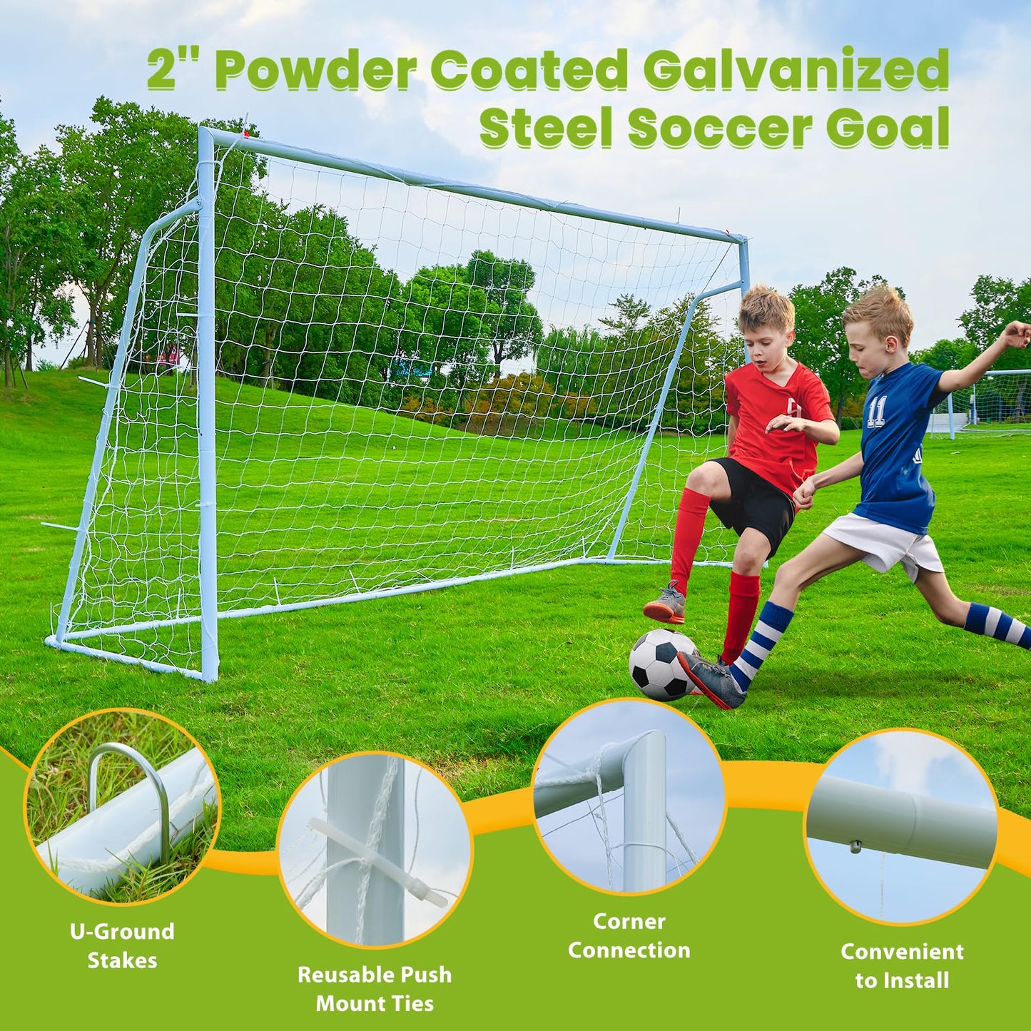 Soccer Goal 8×6, 12×6 and 6×4 FT Soccer Goals for Backyard, 2" Diameter Steel Frame Soccer Goal for Kids and Adults Large Powder Coated Galvanized Steel Goal Post with Soccer Target Net for Training