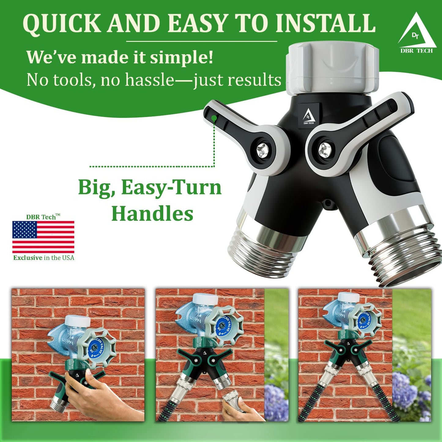 Hose Splitter 2 Way, Heavy Duty Metal Connector, Two Way Garden Hose Splitter, High Flow Spigot Faucet Bib Adapter, Solid Double Y Shut Off Valve for Outdoor Gardening Hoses, Orange