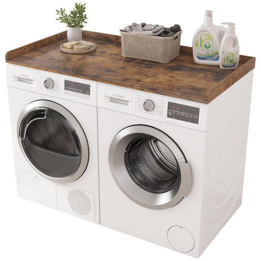 Piskyet Washer Dryer Countertop,Laundry Countertop with Edge Rails,27.5" Depth x 54" Wood Countertop For Washer and Dryer,Laundry Machine Topper for Laundry Room Organization and Storage(Rustic Brown)