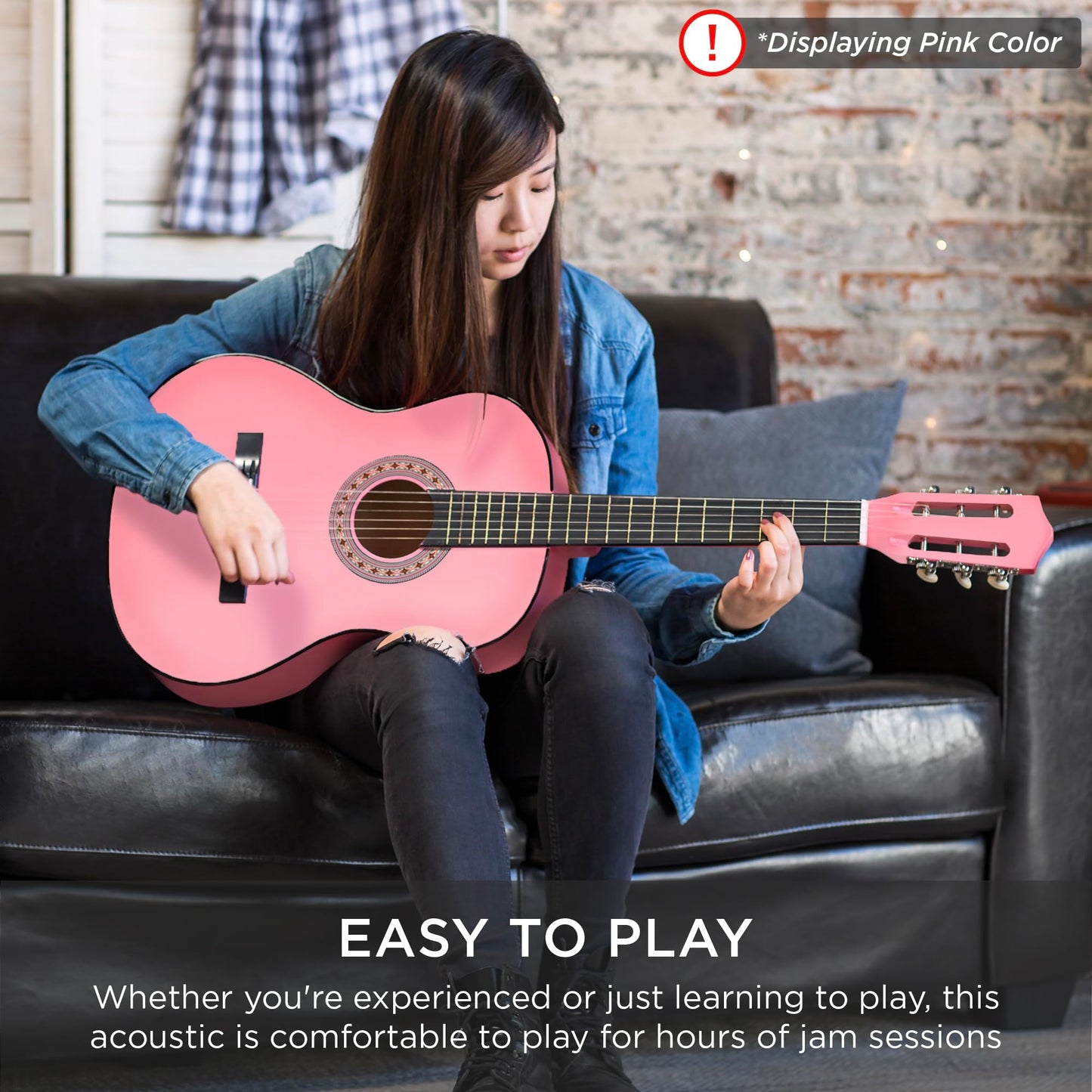 Best Choice Products 38in Beginner All Wood Acoustic Guitar Starter Kit w/Gig Bag, 6 Picks, Nylon Strings, Strap w/Pick Holder - Matte Black