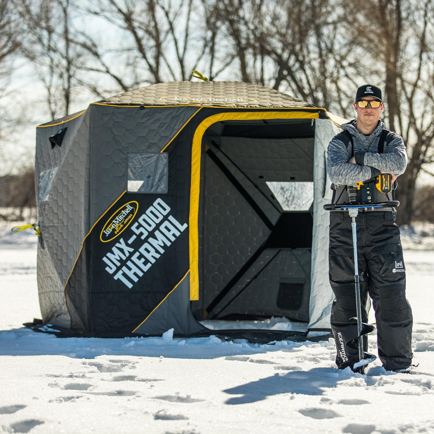 CLAM Portable Fishing Angler Thermal Hub Shelter Tent with Anchor Straps, Carrying Bag