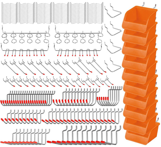 HORUSDY 150-Piece Pegboard Hooks Assortment, Pegboard Accessories with Pegboard Bins for Organizing Various Tools