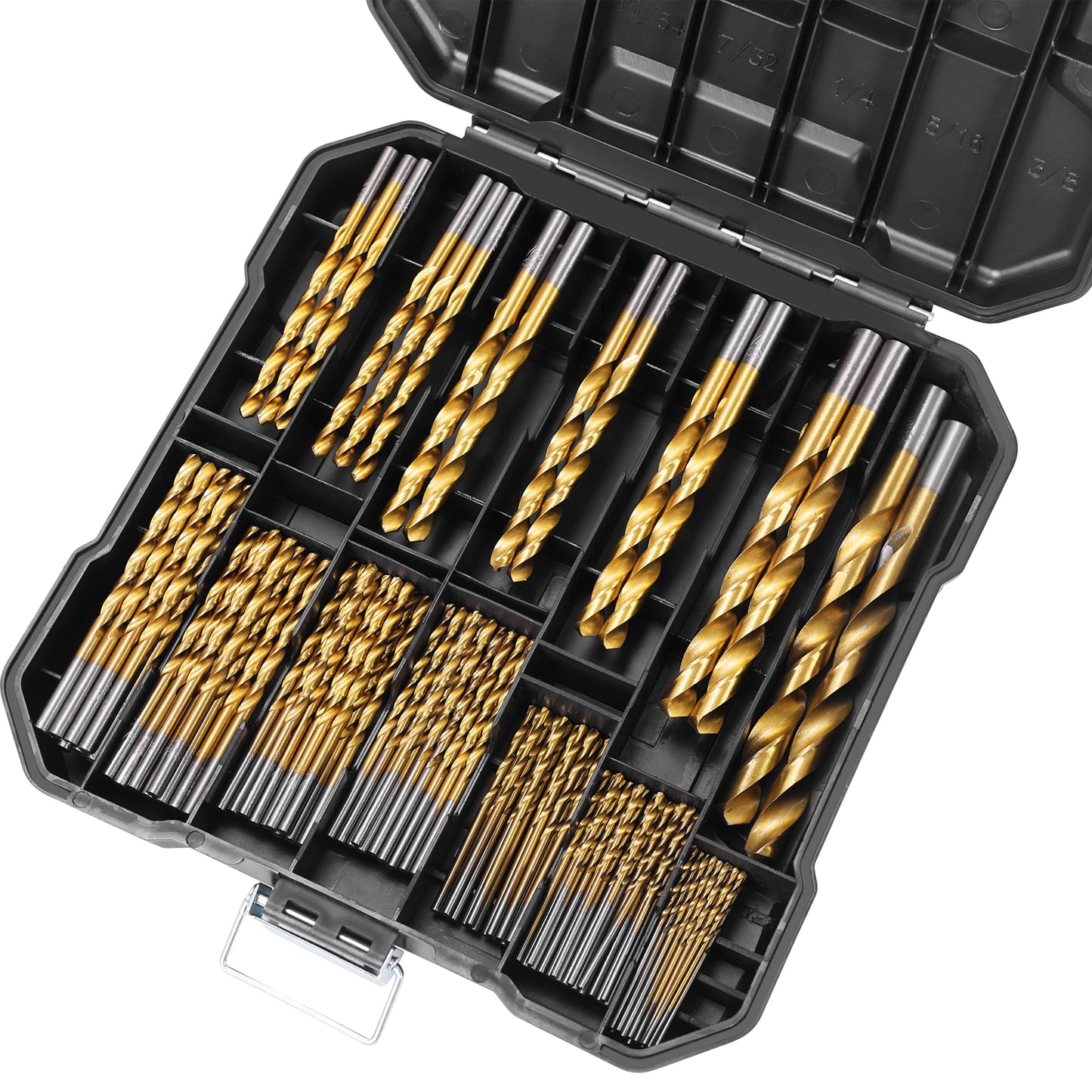 99PC Drill Bit Set, 135° Tip Titanium Coated High Speed Steel, Twist Drill Bit Kit for Iron, Aluminum Alloy, Copper, Wood, Plastic, with Storage Case 1/16"-3/8"