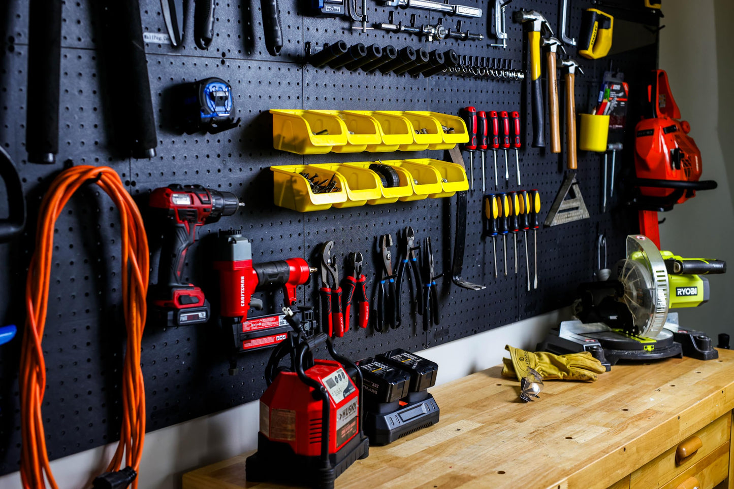 WallPeg Pegboard Wall Organizer - 96” Wide | 4 Pack 24”x16” Heavy Duty Plastic Peg Boards | Made in USA | Garage Tool Storage, Workshop, Craft Room, Office Wall Organizer | Tuff Peg-Board Panels