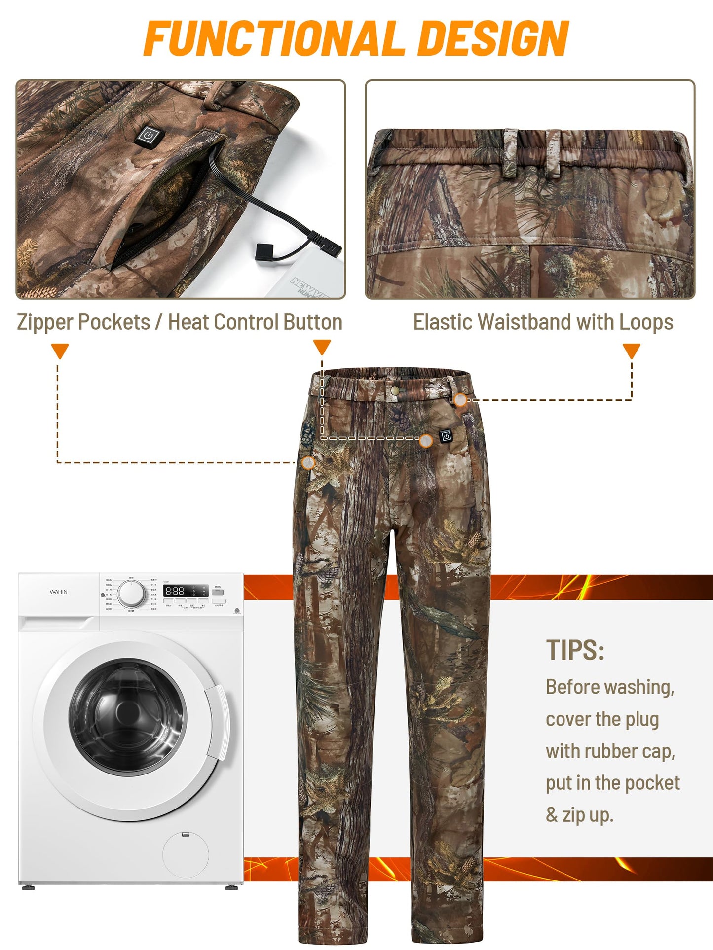 NEW VIEW Women Camo Heated Pants with 10000mAh Battery Pack, Fleece Lined Insulated Hunting Pants for Cold Winter Outdoors