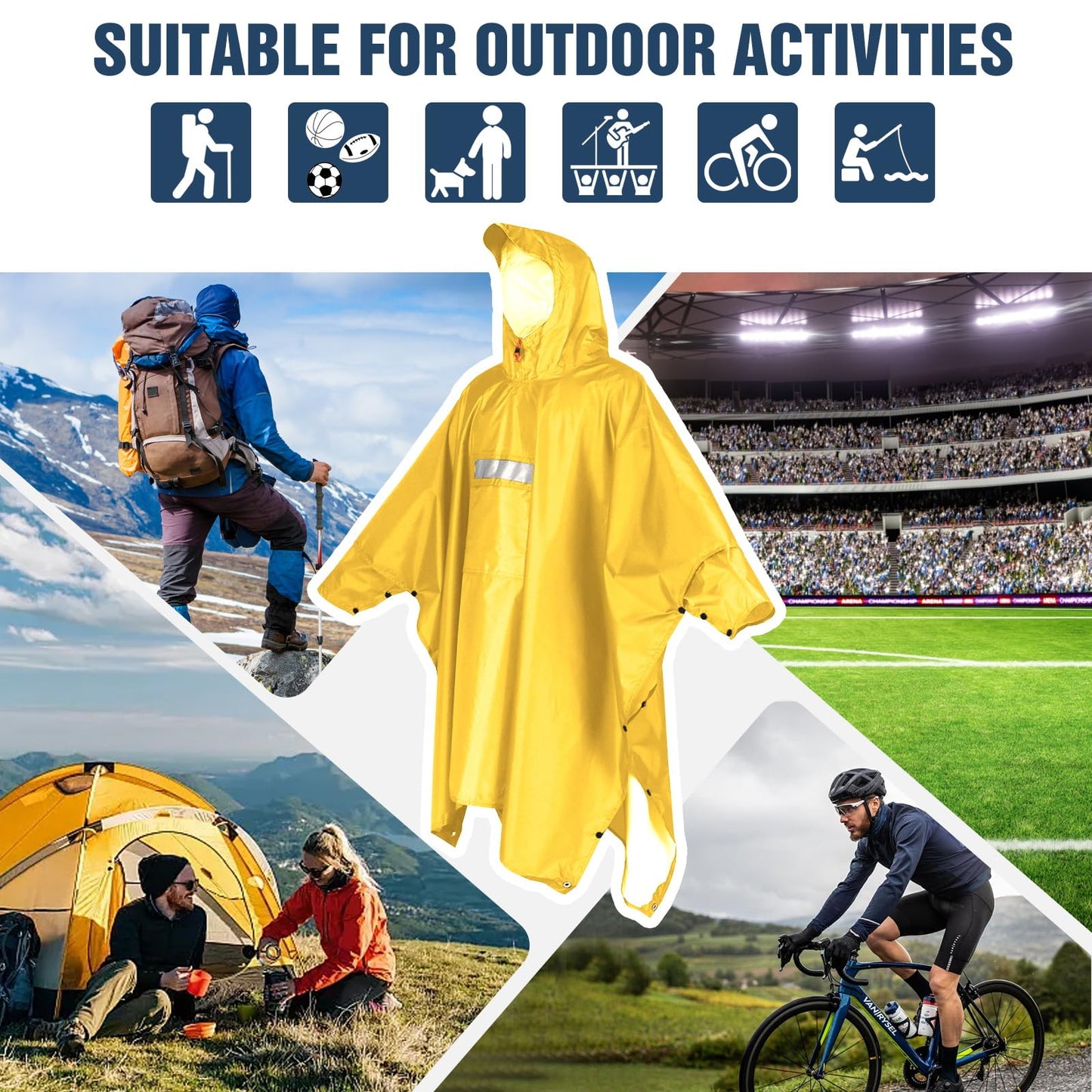 ANYOO Hooded Rain Poncho for Adults Waterproof Lightweight Rain Coat for Men Women Reusable Rain Jacket for Emergency Outdoor