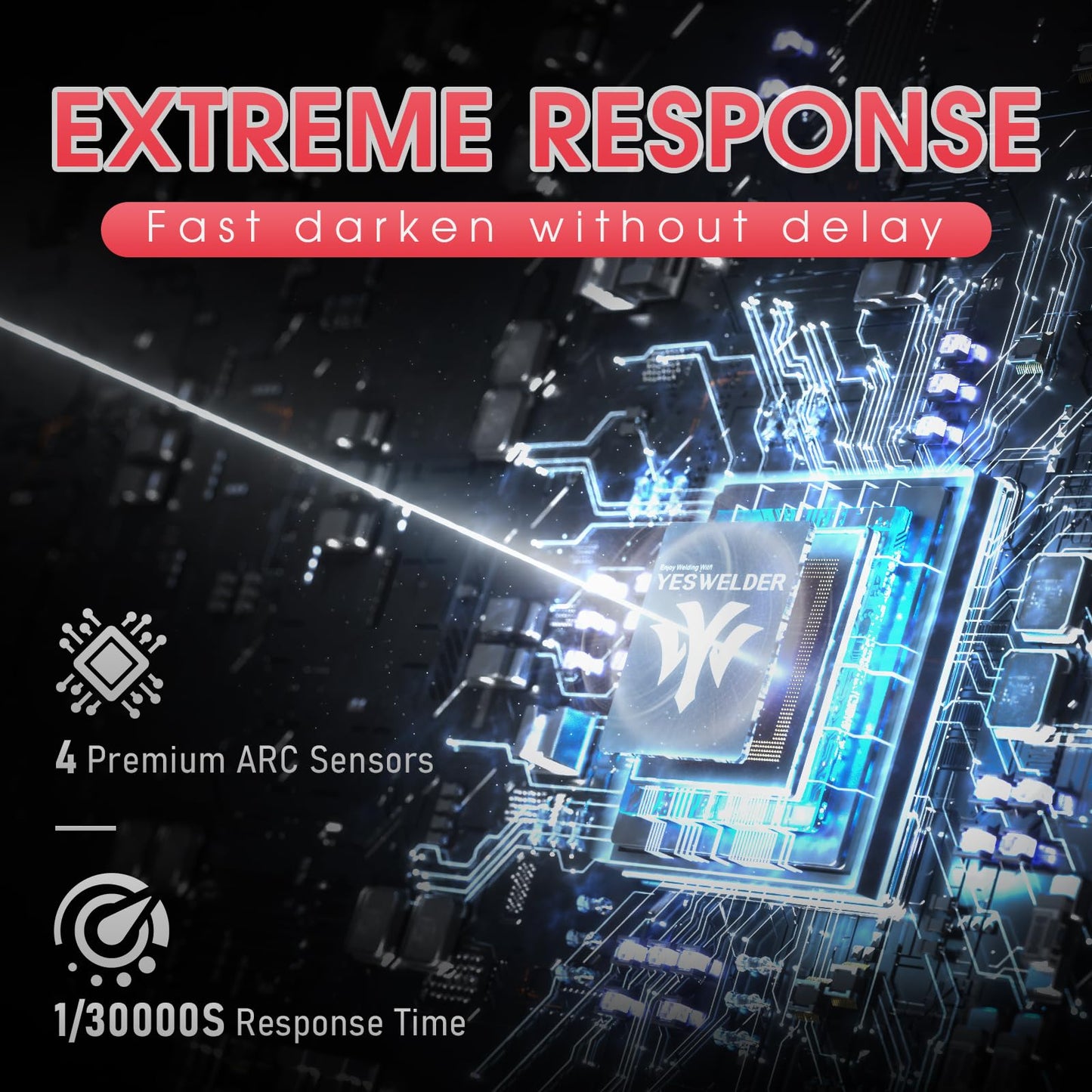 YESWELDER Large View Auto Darkening Welding Helmet, Blue Light Blocking, 1/1/1/1 True Color Solar Powered Welder Hood Mask with 4 Arc Sensors, Wide Shade 3/5-9/9-13 for TIG MIG ARC CUT and GRIND