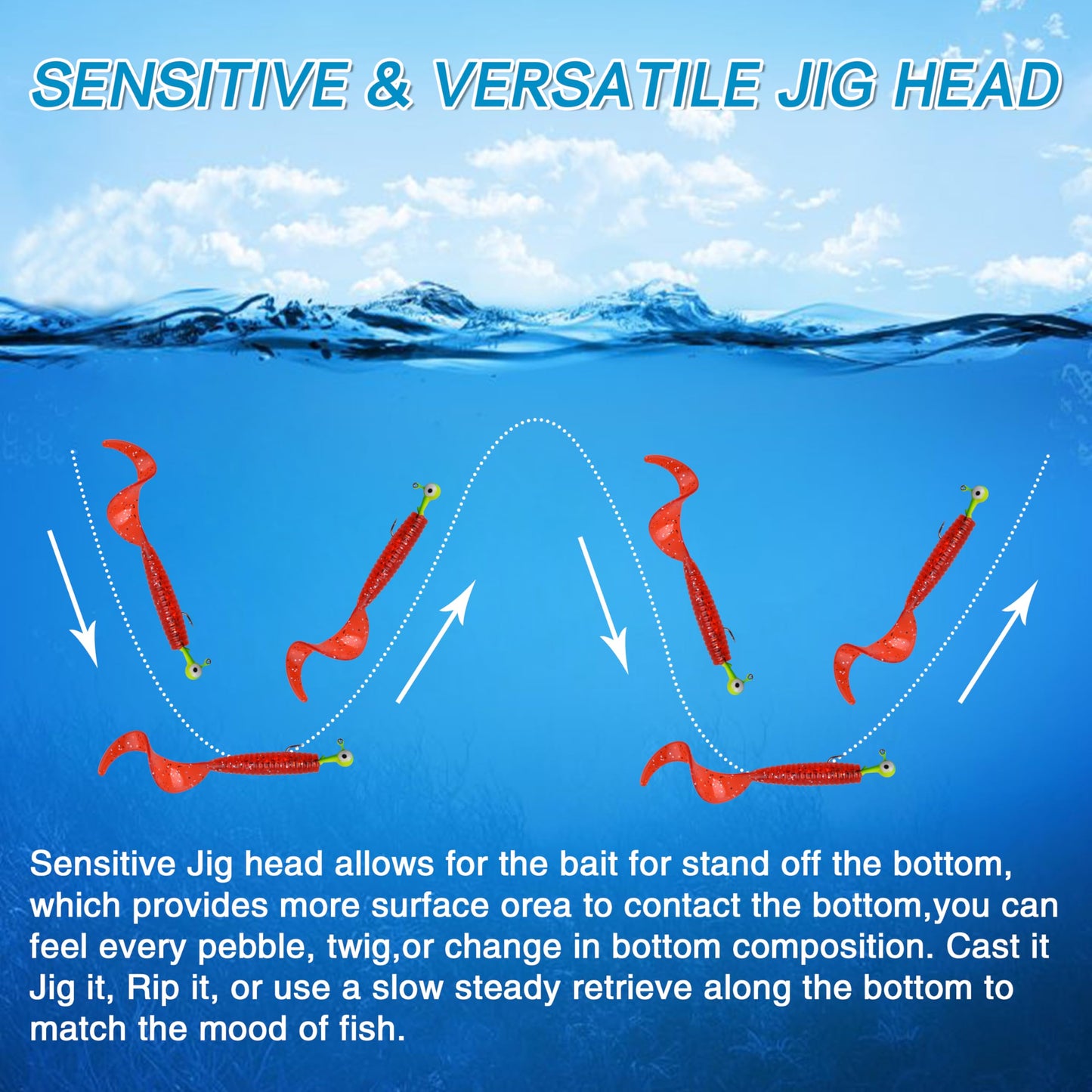 AGOOL Fishing Jig Heads Hooks Kit, 35/60pcs Fishing Lures Jig Heads with Ball Head Crappie Jig Heads Fishing Jig Hooks for Bass Trout Soft Worm Shrimp Lures Freshwater Saltwater