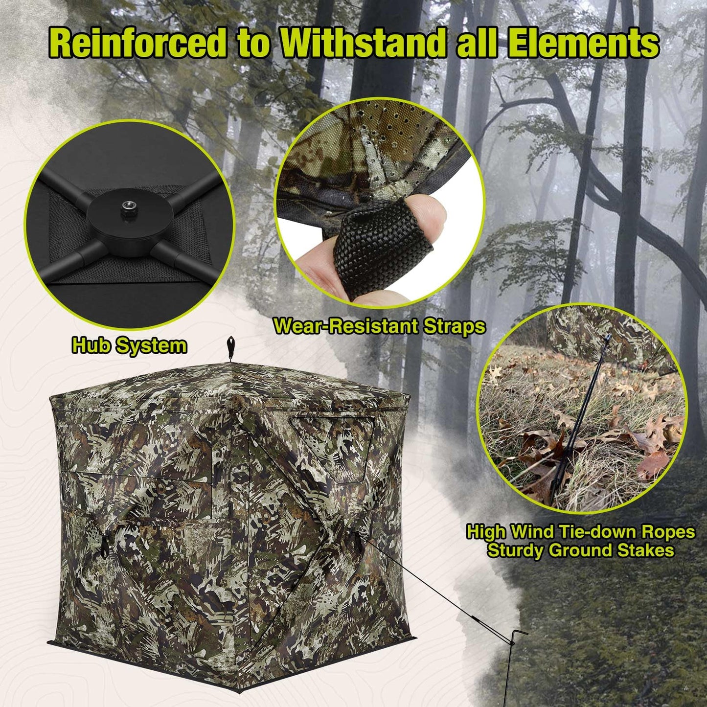 TIDEWE Hunting Blind 270°See Through with Silent Magnetic Door & Sliding Windows, 2-3 Person Pop Up Ground Blind with Carrying Bag, 300D Portable Resilient Tent(Veil Rush)