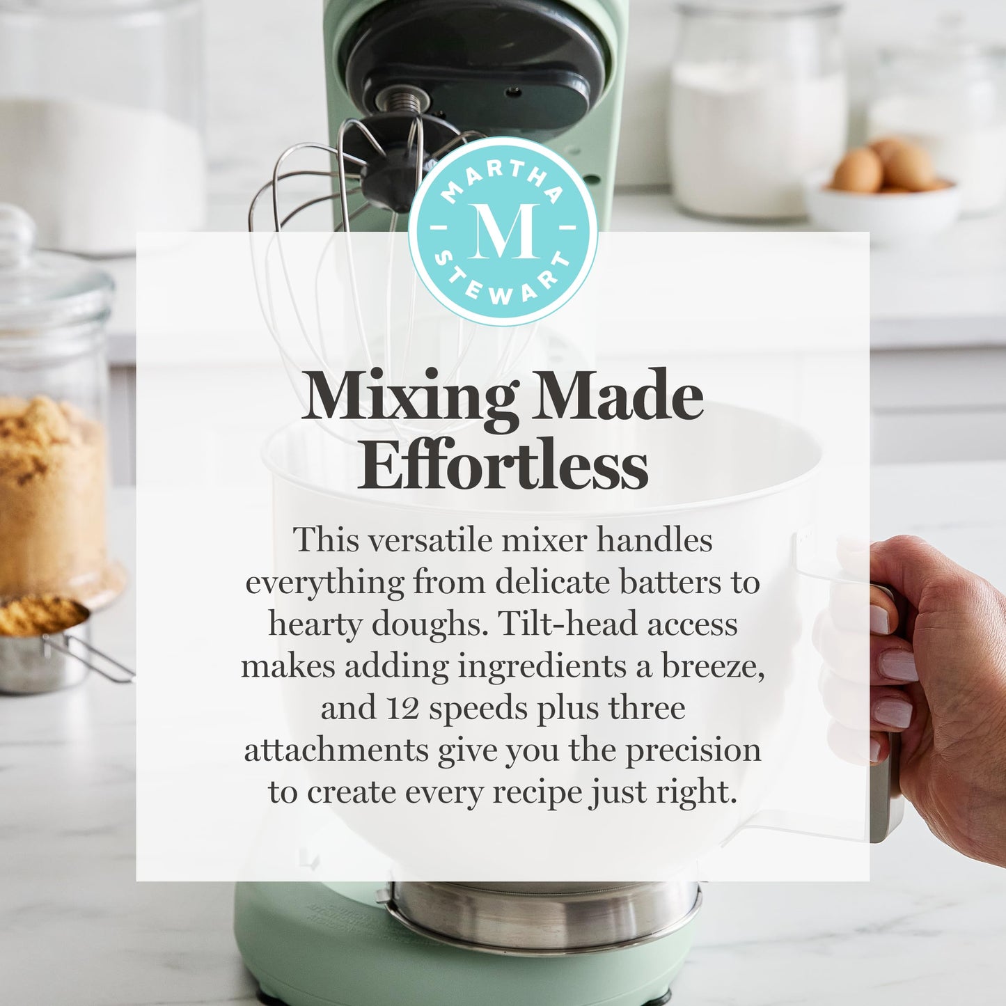 Martha Stewart Stand Mixer, 12 Speed, Tilt-Head, 5.3QT Stainless Steel Bowl, Splash Guard with Pour Chute, Whisk, Dough Hook, Flat Beater, Electric Kitchen Baking Mixer, Bread, Cake, Whip, Caviar Gray