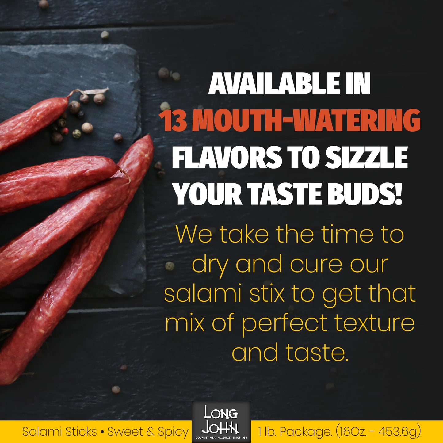 Long John Snacks Italian Style Dried Salami Stix – Premium Italian Blend Hand Crafted Pork & Beef Cuts – Gluten-Free, Bold Flavor & Low Heat – Smoked & Italian-Style Dried to Perfection - 16oz.