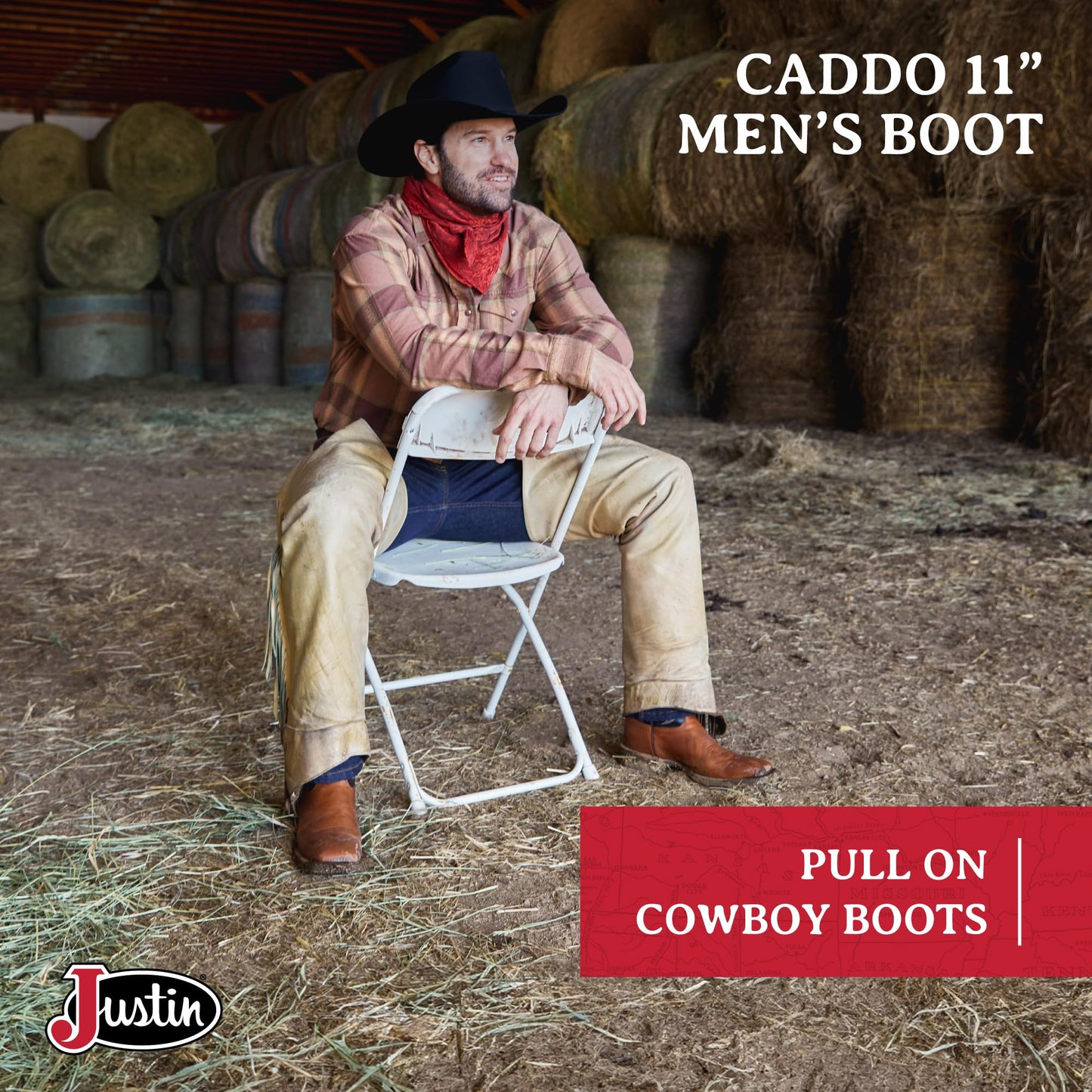 Justin Caddo 11" Western Boots for Men - Durable Premium Full-Grain Leather Square Toe Cowboy Boots Built with Full Double-Stitch Welt Construction