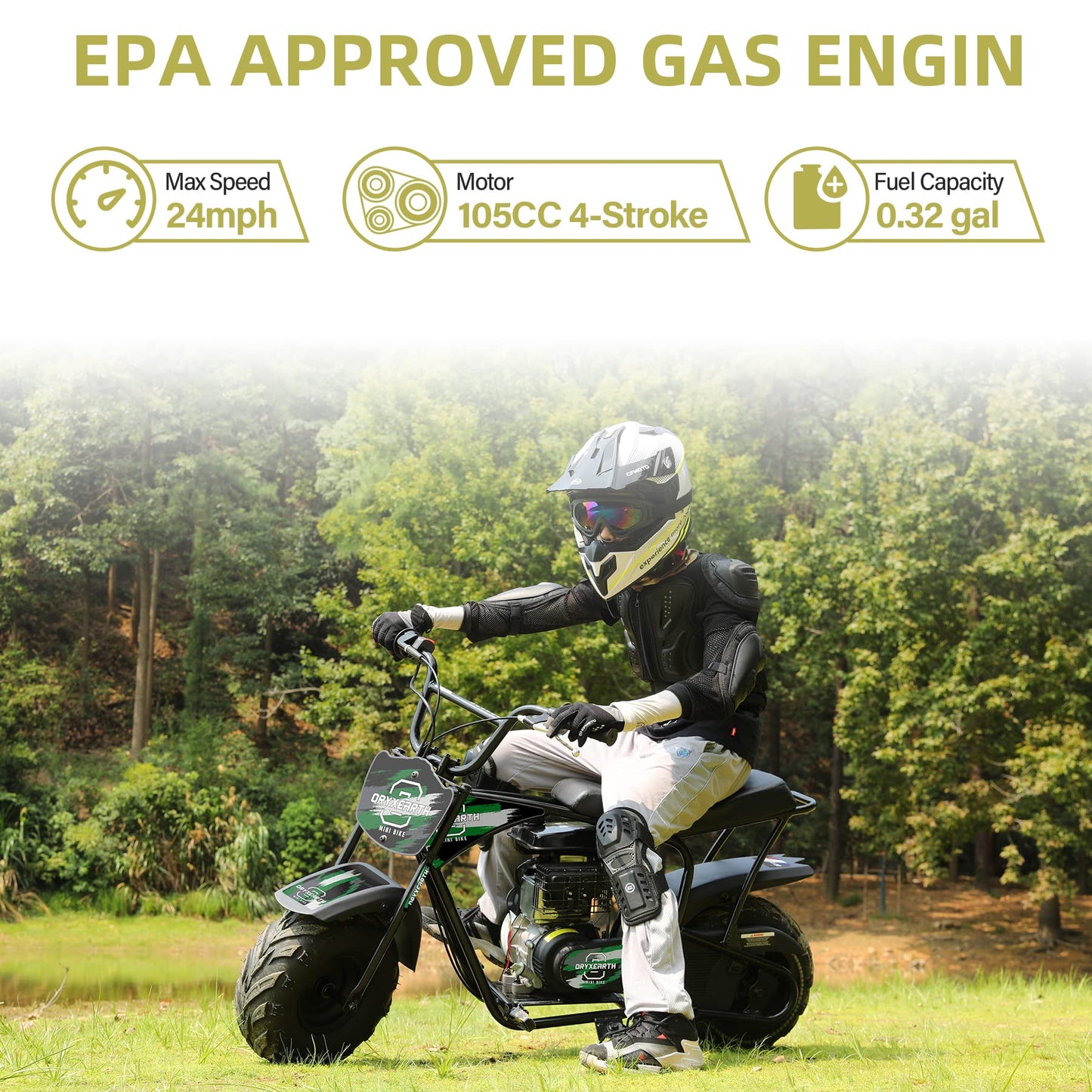Oryxearth Mini Dirt Bike for Kids, Gas Powered Off Road Pit with Automatic Transmission and Pull Start Kids