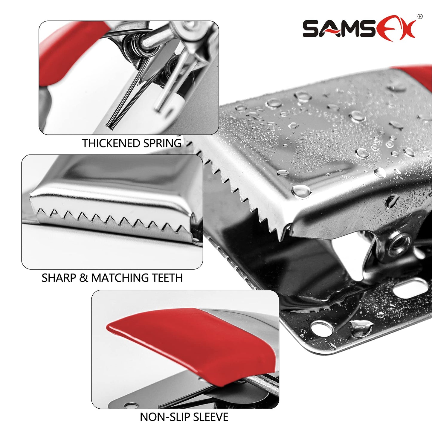 SAMSFX Fish Cleaning Board Tools Fillet Clamp w/Screws Deep-Jaw Fish Tail Clip Board for Scaling Table Bait (Fish Clamps with Black Grip)