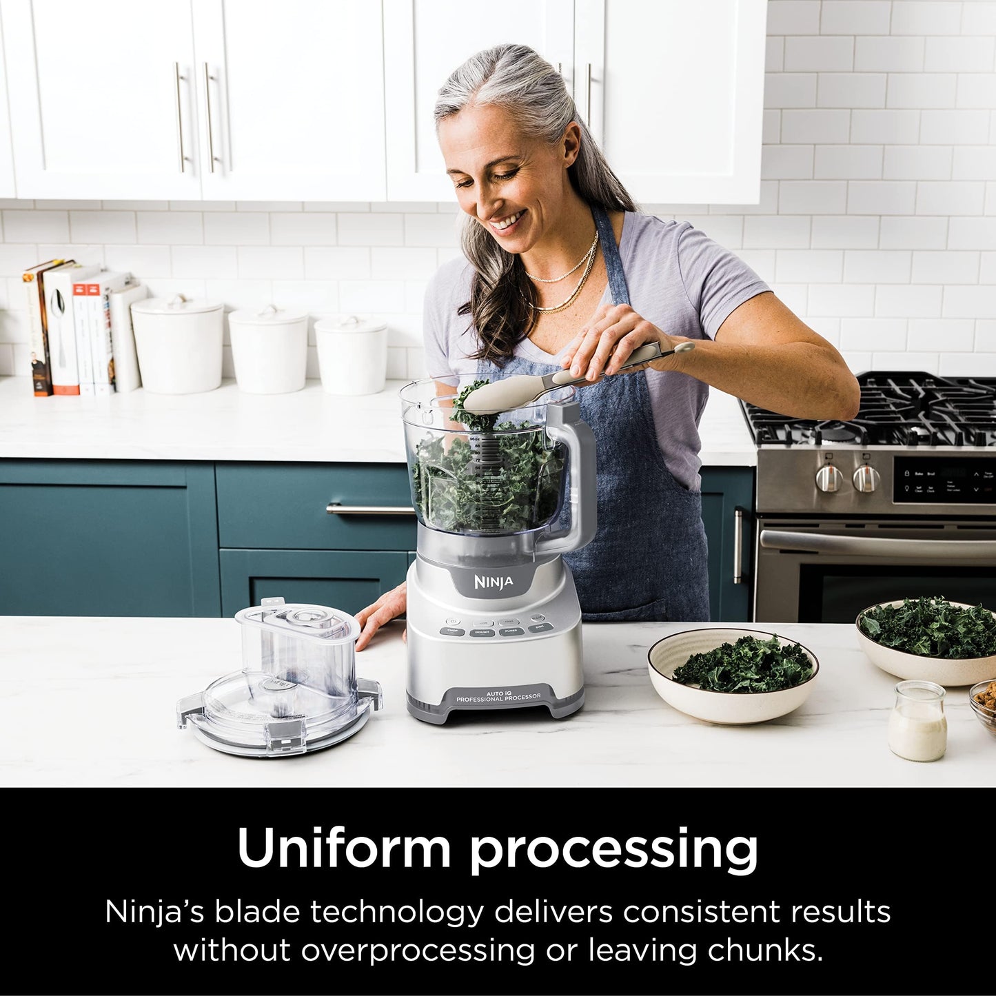 Ninja Food Processor, Professional Plus, 1000 Peak Watts, 4 Functions for Chopping, Slicing, Purees & Dough with 9-Cup Processor Bowl, 3 Blades, Food Chute & Pusher, Silver, BN601