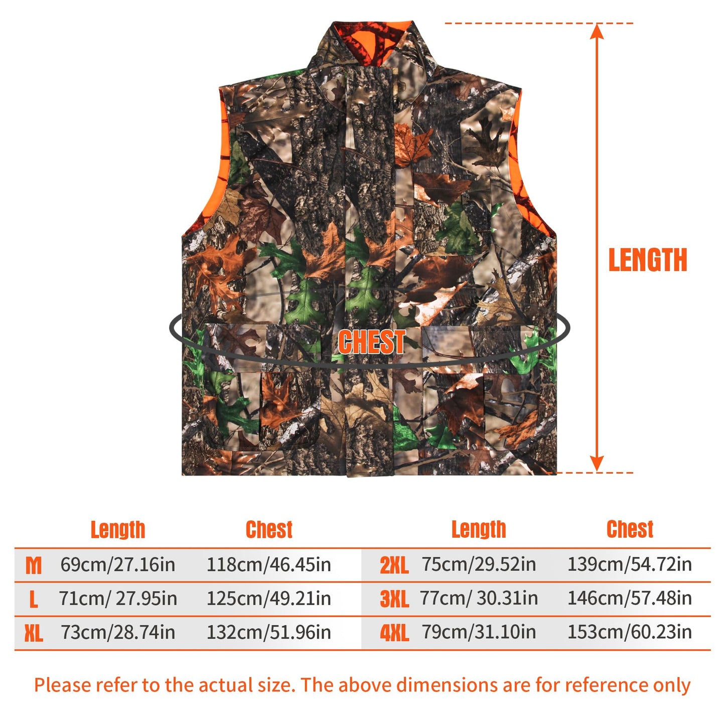 GUGULUZA Camo and Orange Hunting Reversible Vest, Game Vest Jacket for Hunting Camping (M-4XL)