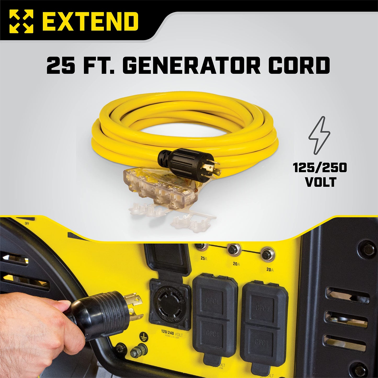 Champion Power Equipment 25-Foot 30-Amp 125/250-Volt Fan-Style Generator Extension Cord (L14-30P to four 5-20R)