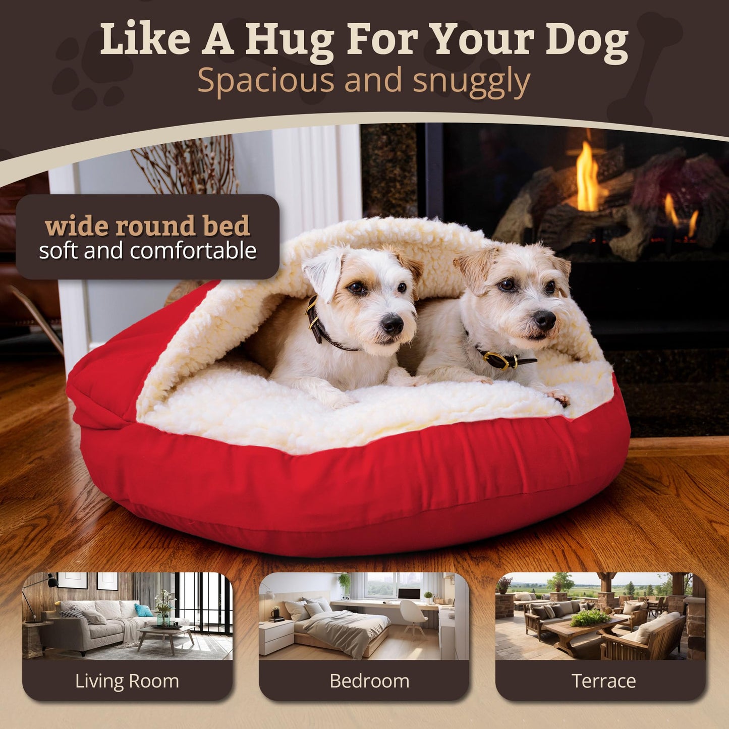 Snoozer Classic Poly-Cotton Cozy Cave Pet Bed, Large, Red