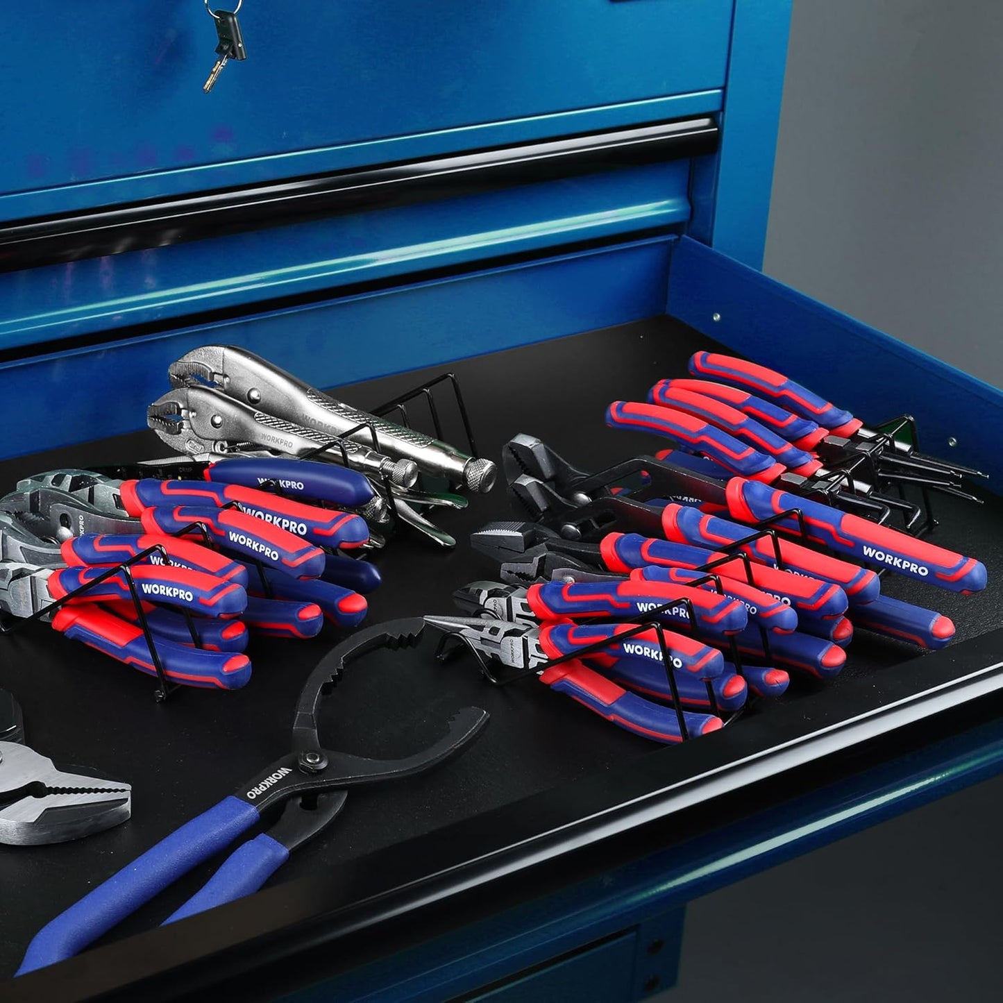 WORKPRO Pliers Set, 20-Piece Full Assortment of Pliers with 2-pack Plier Organizer Rack, Great Fits for Tool Box Drawer or Tool Chest, Ideal as Holiday, Fathers' Day and Christmas Gift
